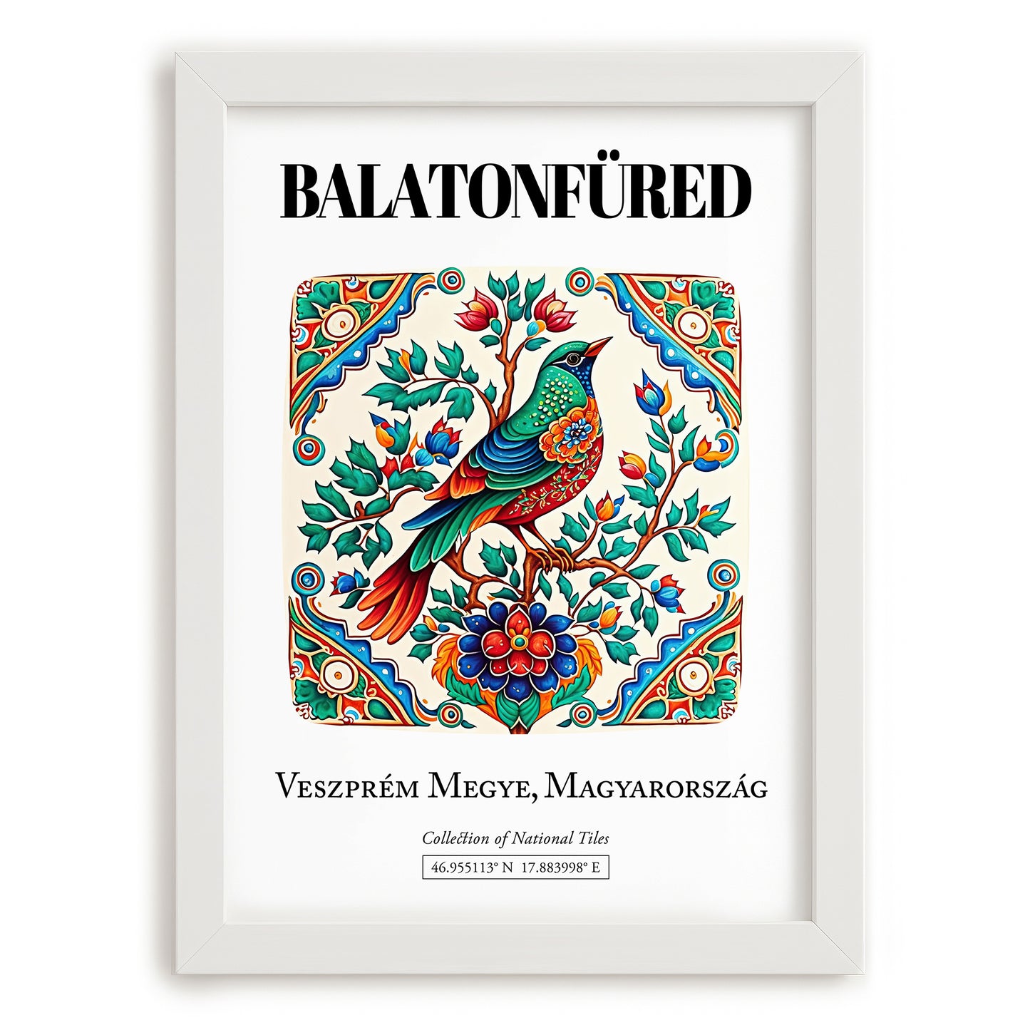 Balatonfüred, Hungary – Travel Poster, placed in minimal white frame