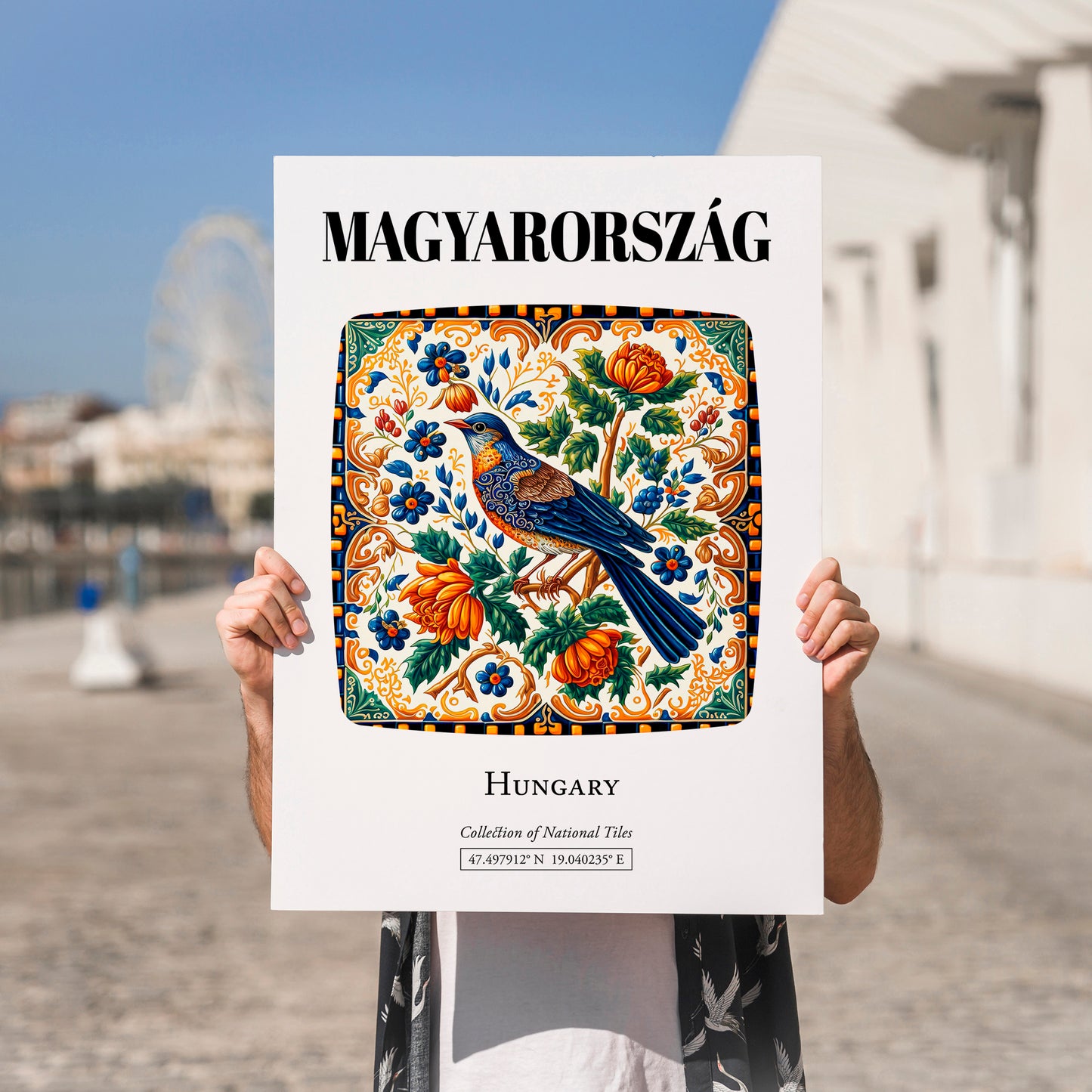 Magyarország, Hungary – Architectural Travel Art, no-text version framed in wood