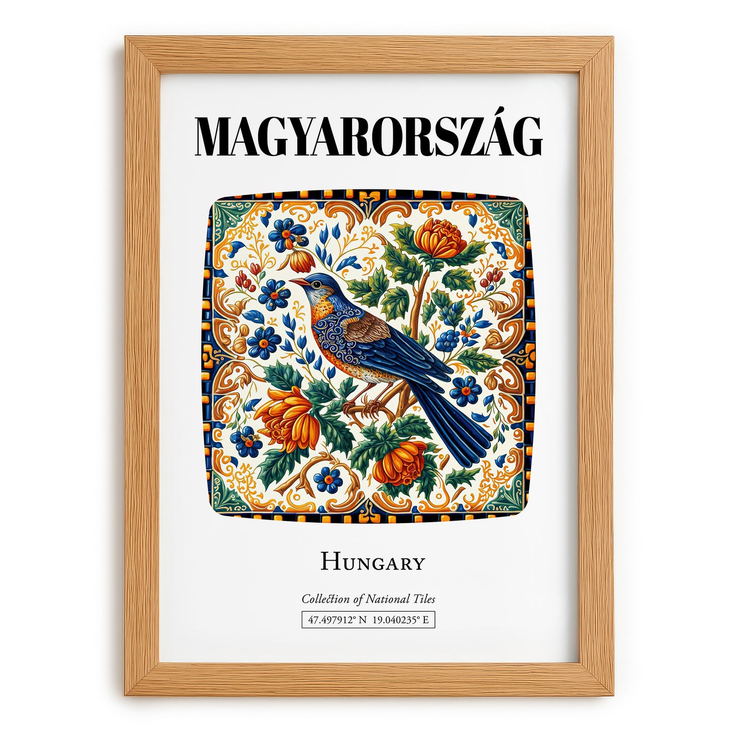 Magyarország, Hungary – Architectural Travel Art, set in oak frame