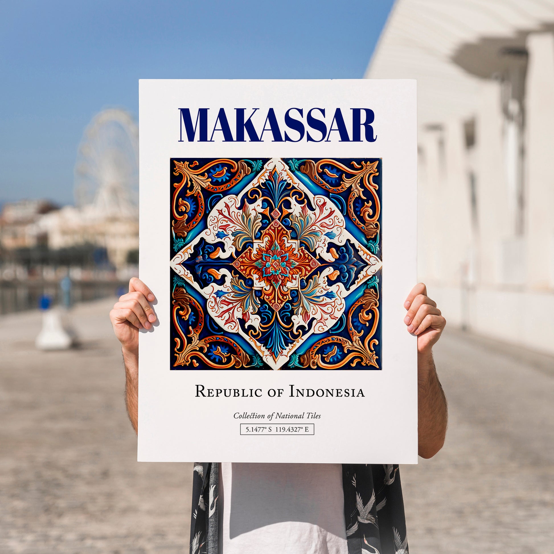 Makassar, Indonesia – Travel Destination Art, no-text version framed in wood