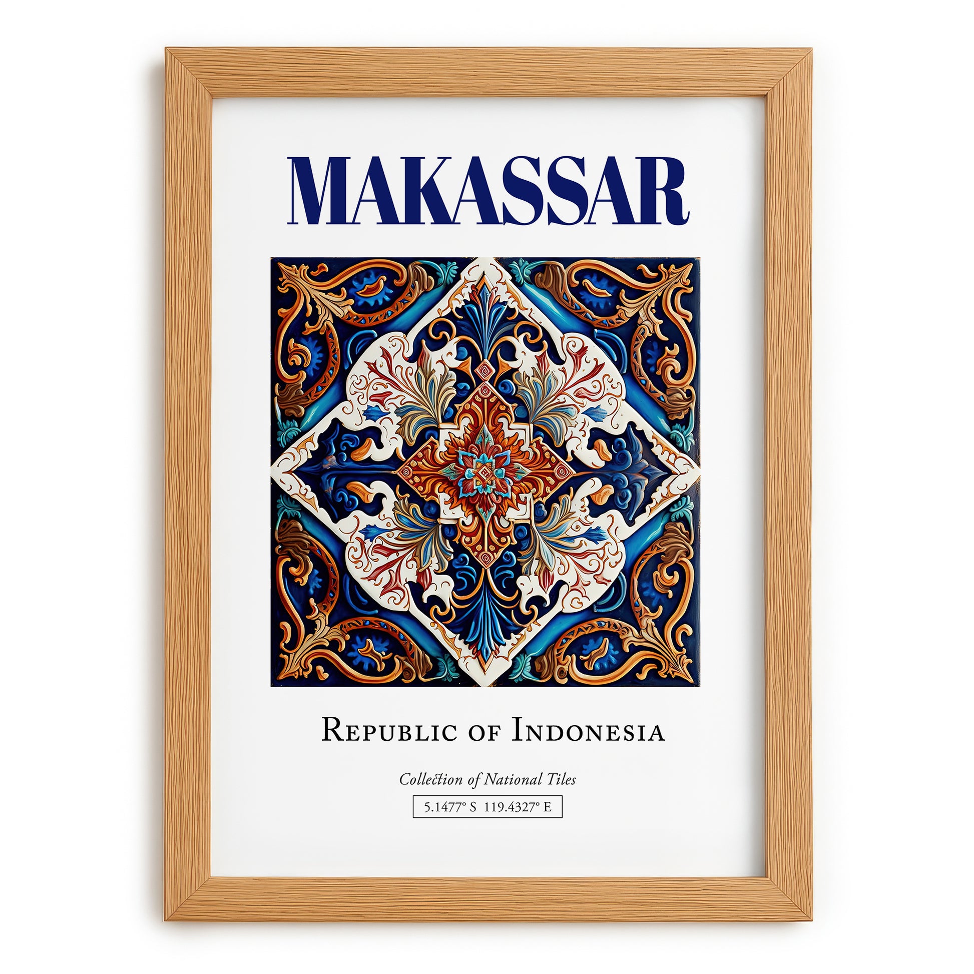 Makassar, Indonesia – Travel Destination Art, set in oak frame