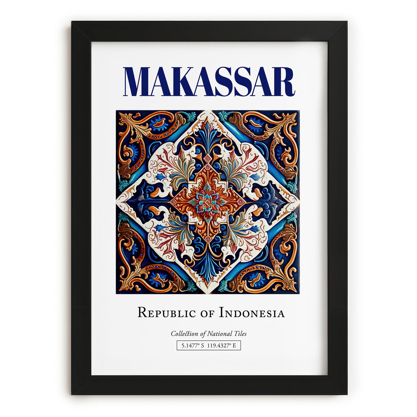 Makassar, Indonesia – Travel Destination Art, in sleek black frame