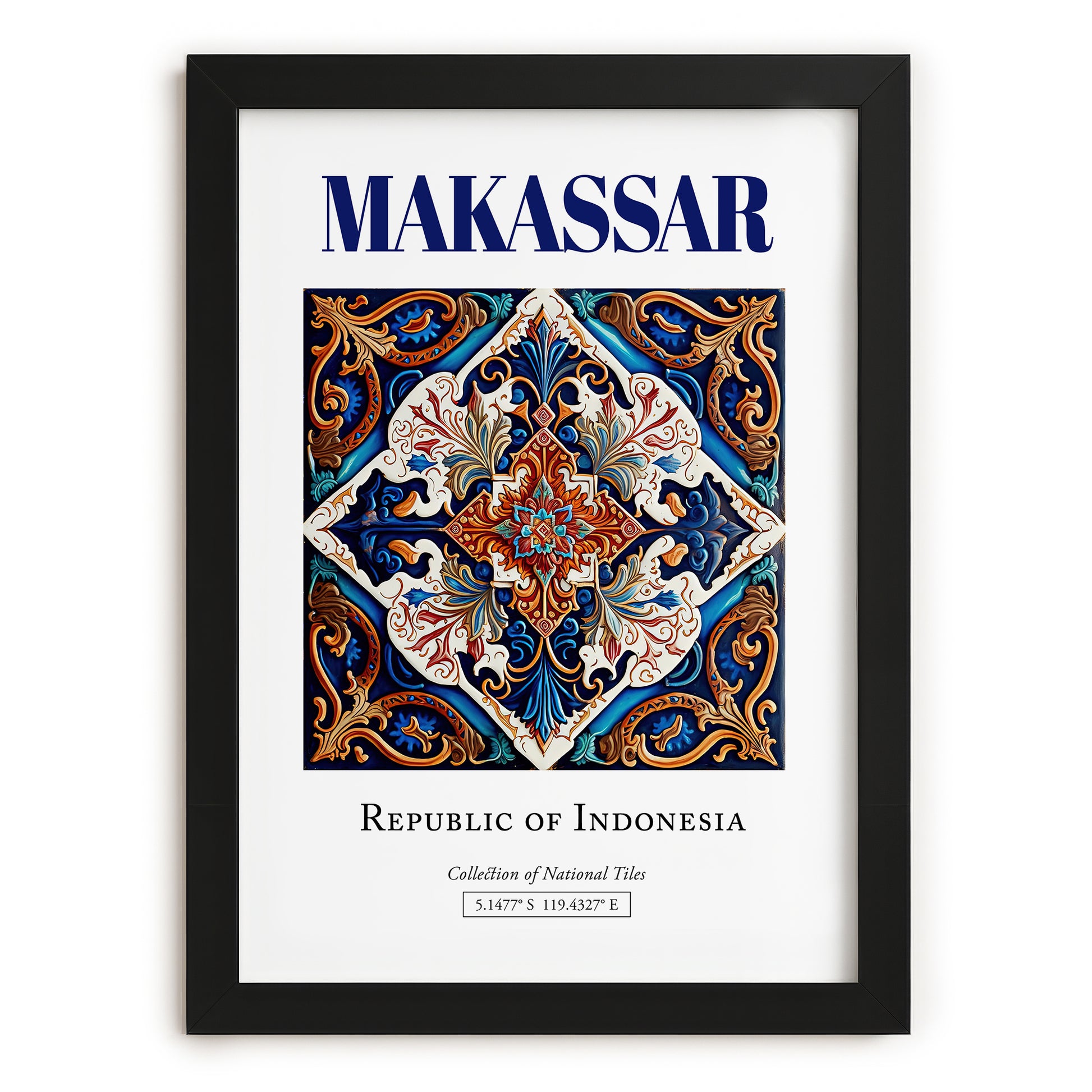 Makassar, Indonesia – Travel Destination Art, in sleek black frame