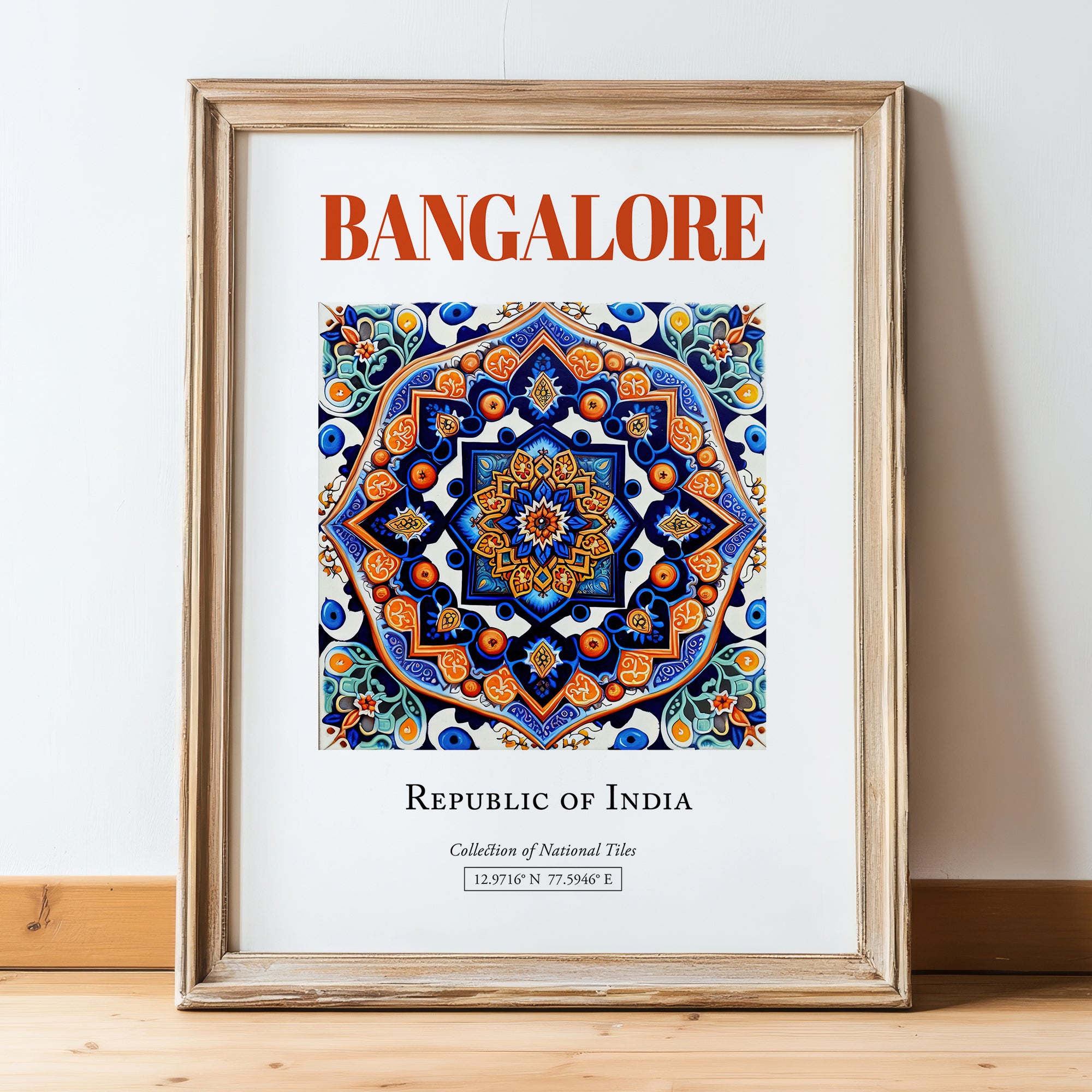 Bangalore, India – Travel Wall Decor, in wooden frame leaning on the floor