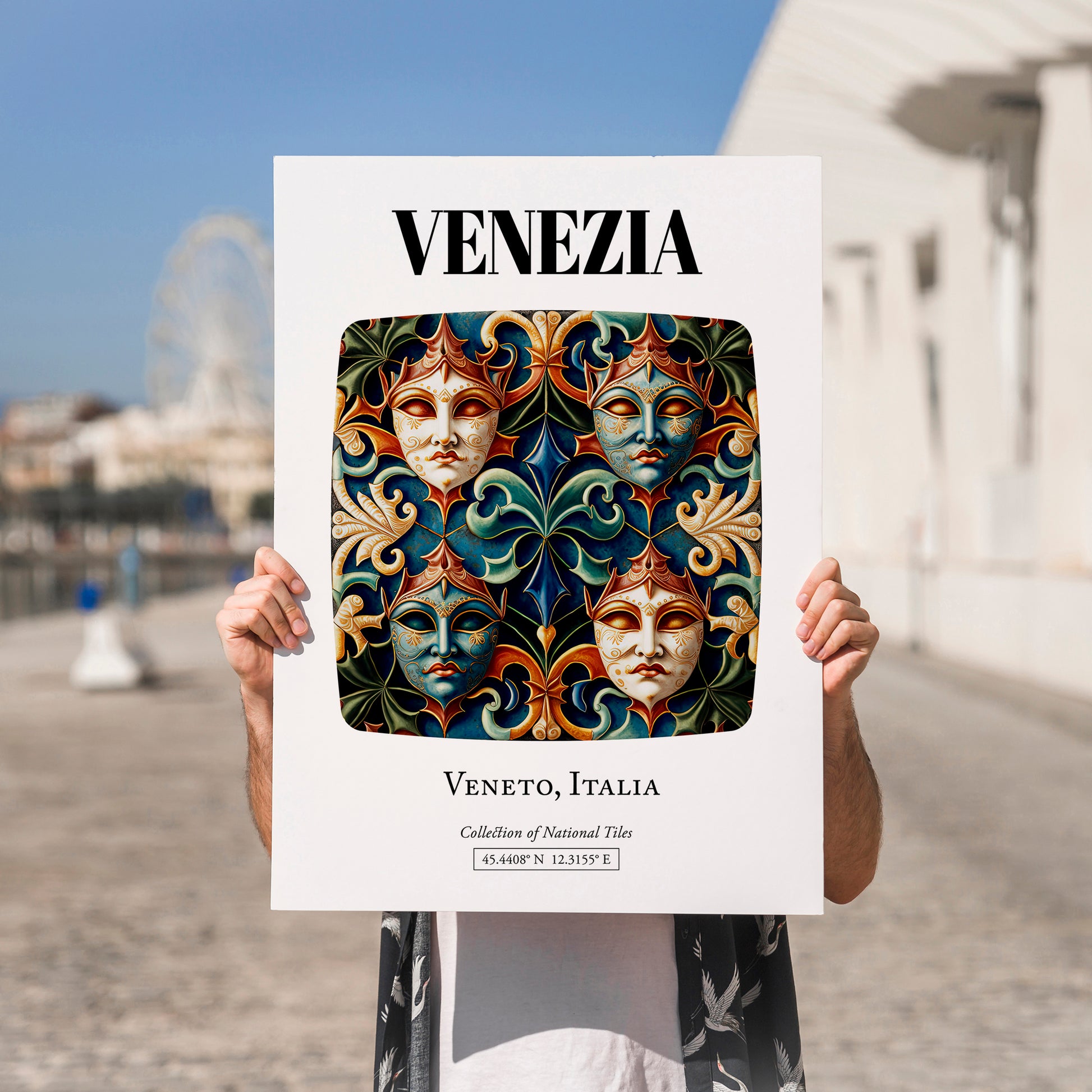 Venezia, Italy – Illustrated Travel Poster, no-text version framed in wood