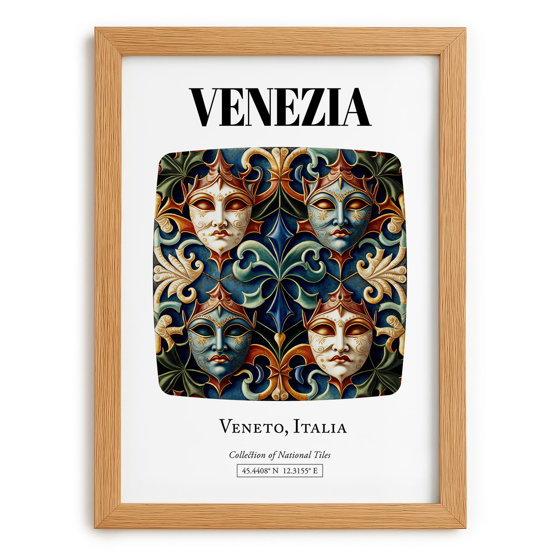 Venezia, Italy – Illustrated Travel Poster, set in oak frame