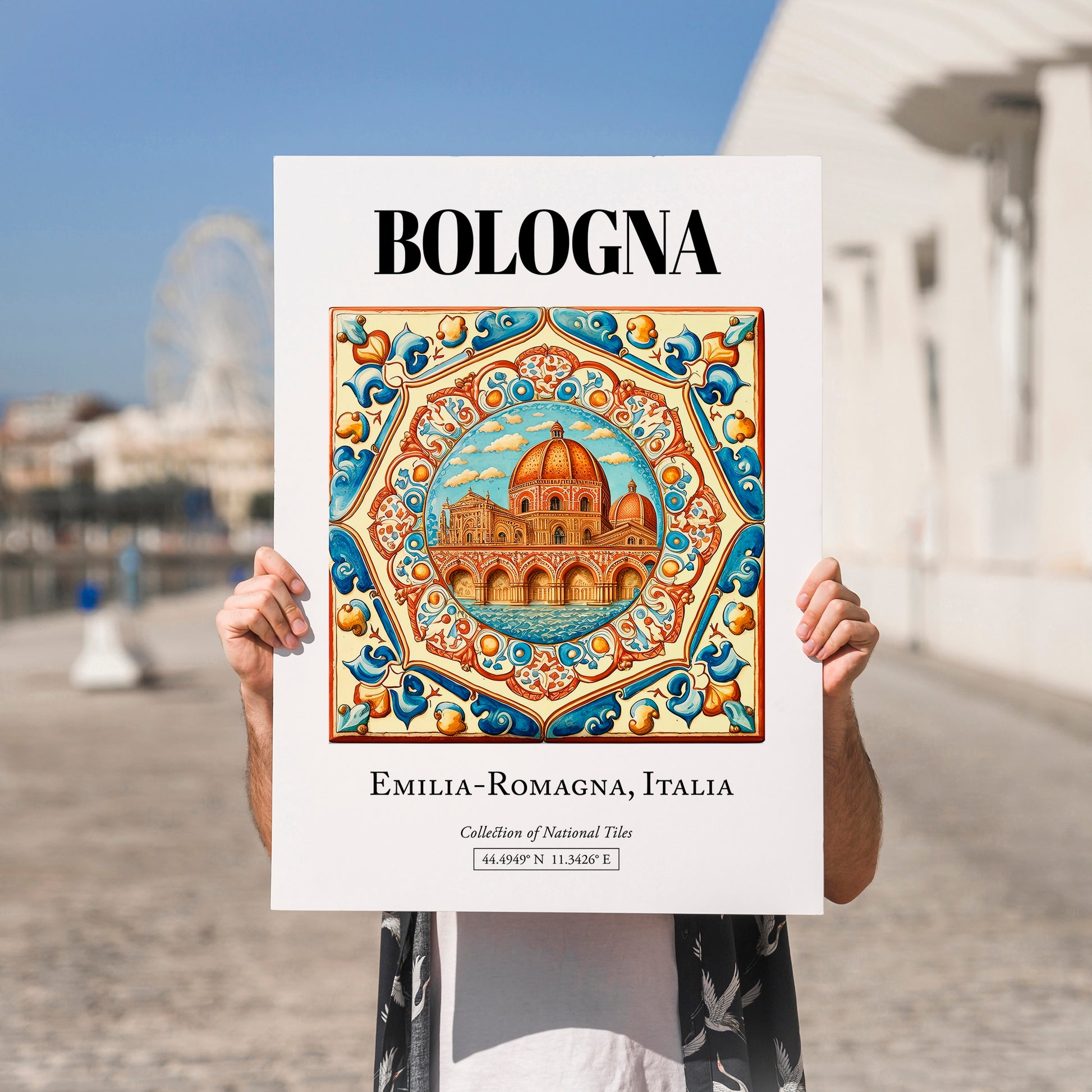 Bologna, Italy – Retro Travel Poster, no-text version framed in wood