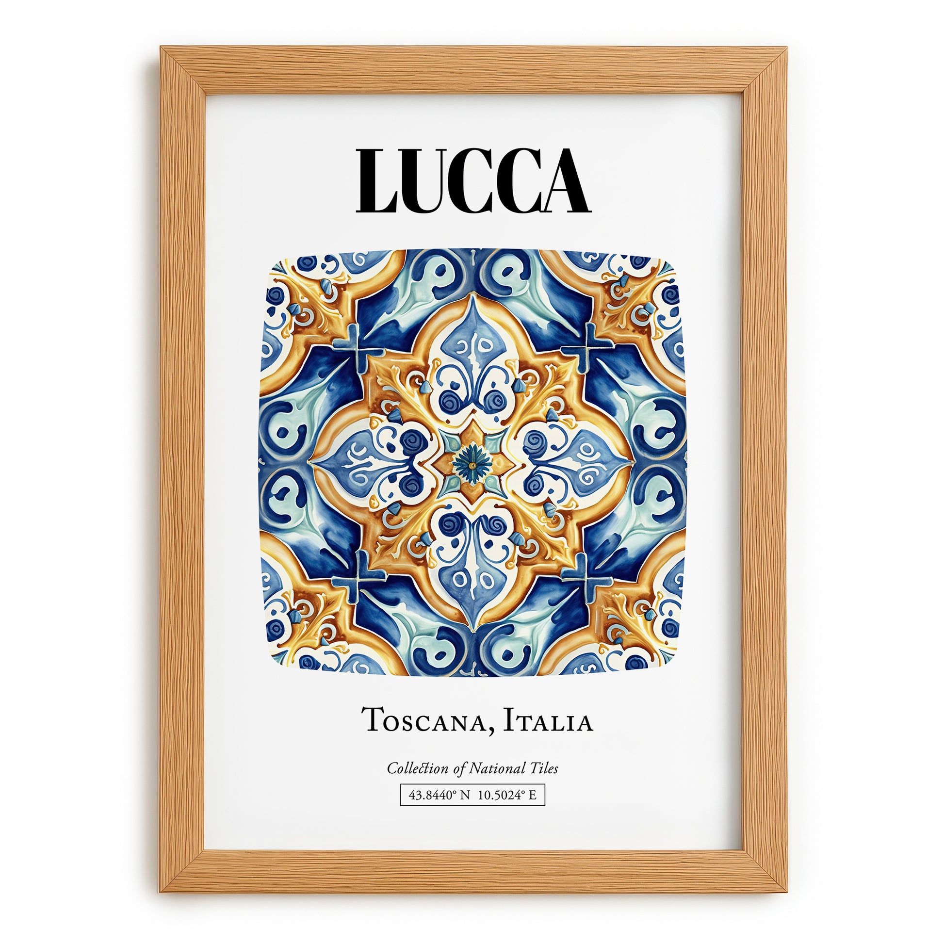 Lucca, Italy – Travel Poster, set in oak frame