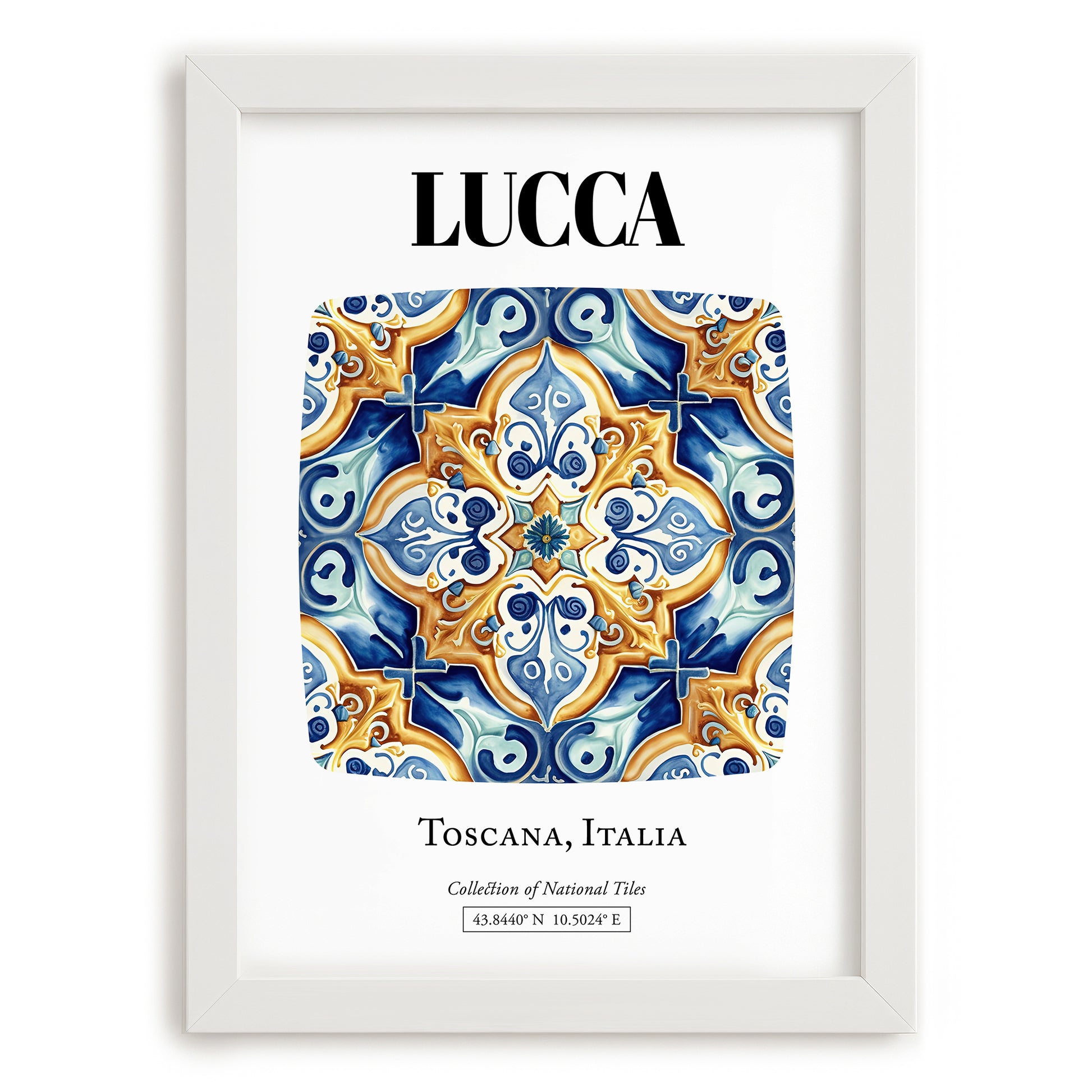 Lucca, Italy – Travel Poster, placed in minimal white frame