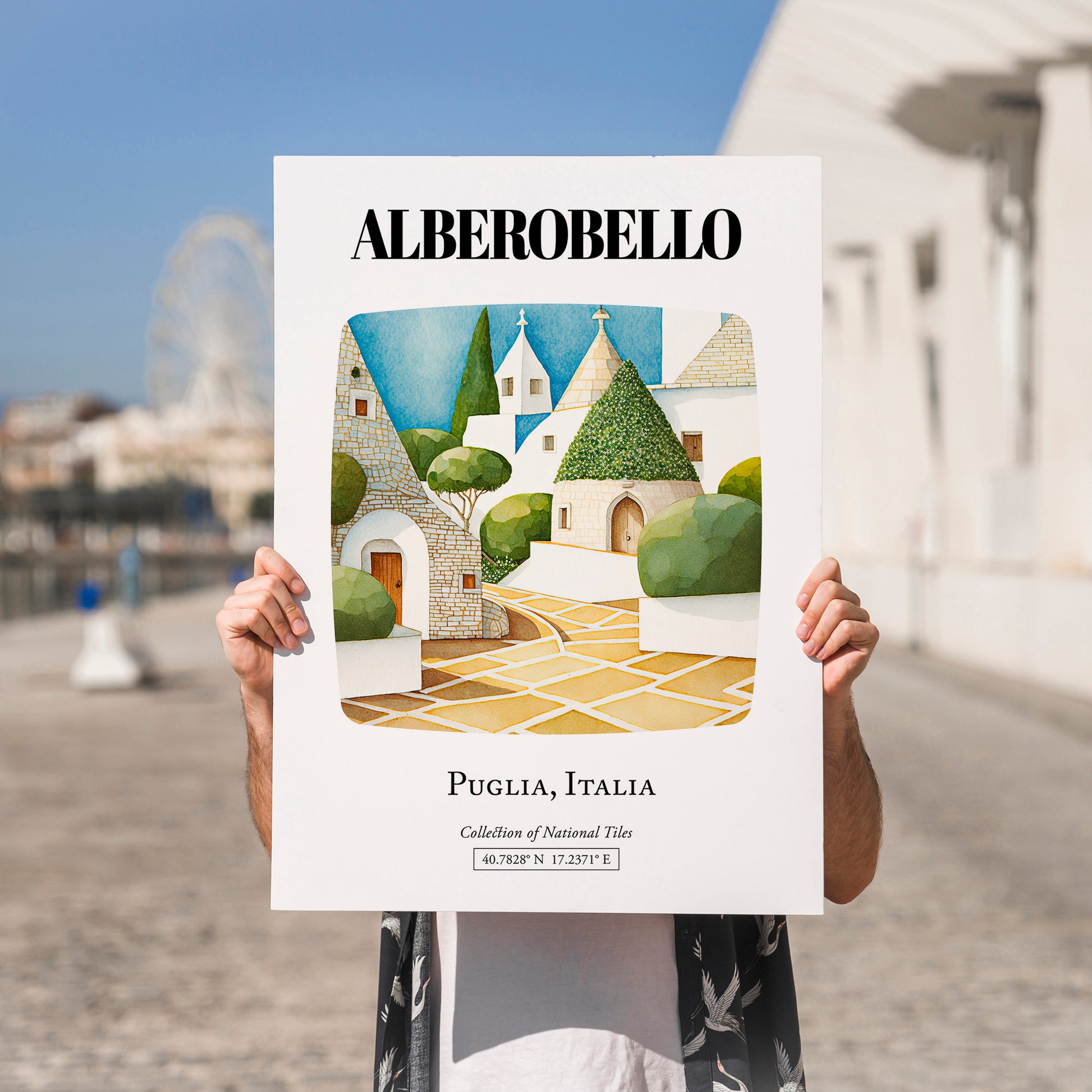 Alberobello, Italy – Cityscape Wall Art, no-text version framed in wood