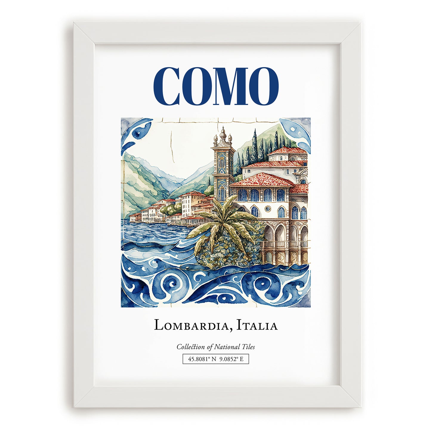 Como, Italy – Travel Poster, placed in minimal white frame
