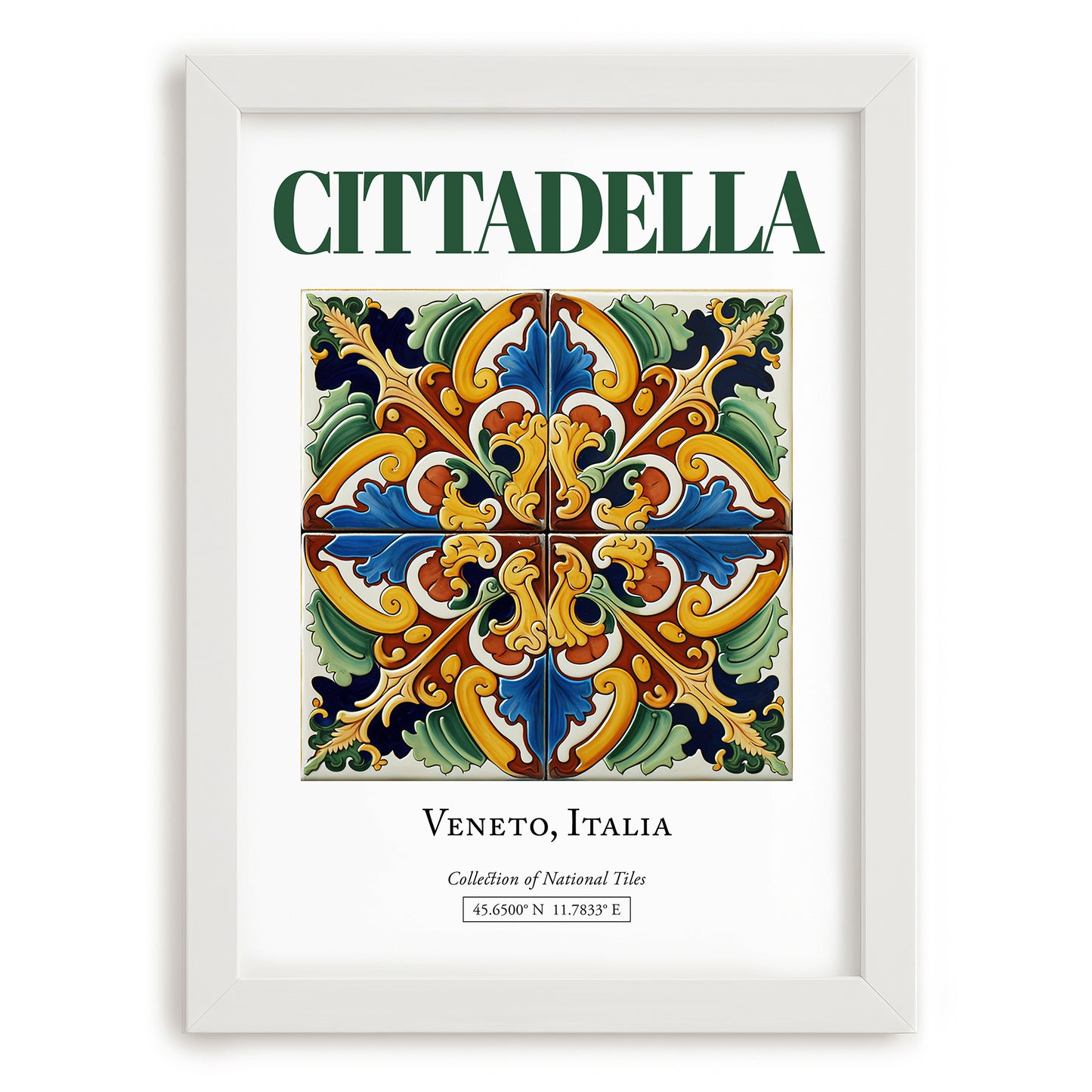 Cittadella, Italy – Retro Travel Poster, placed in minimal white frame