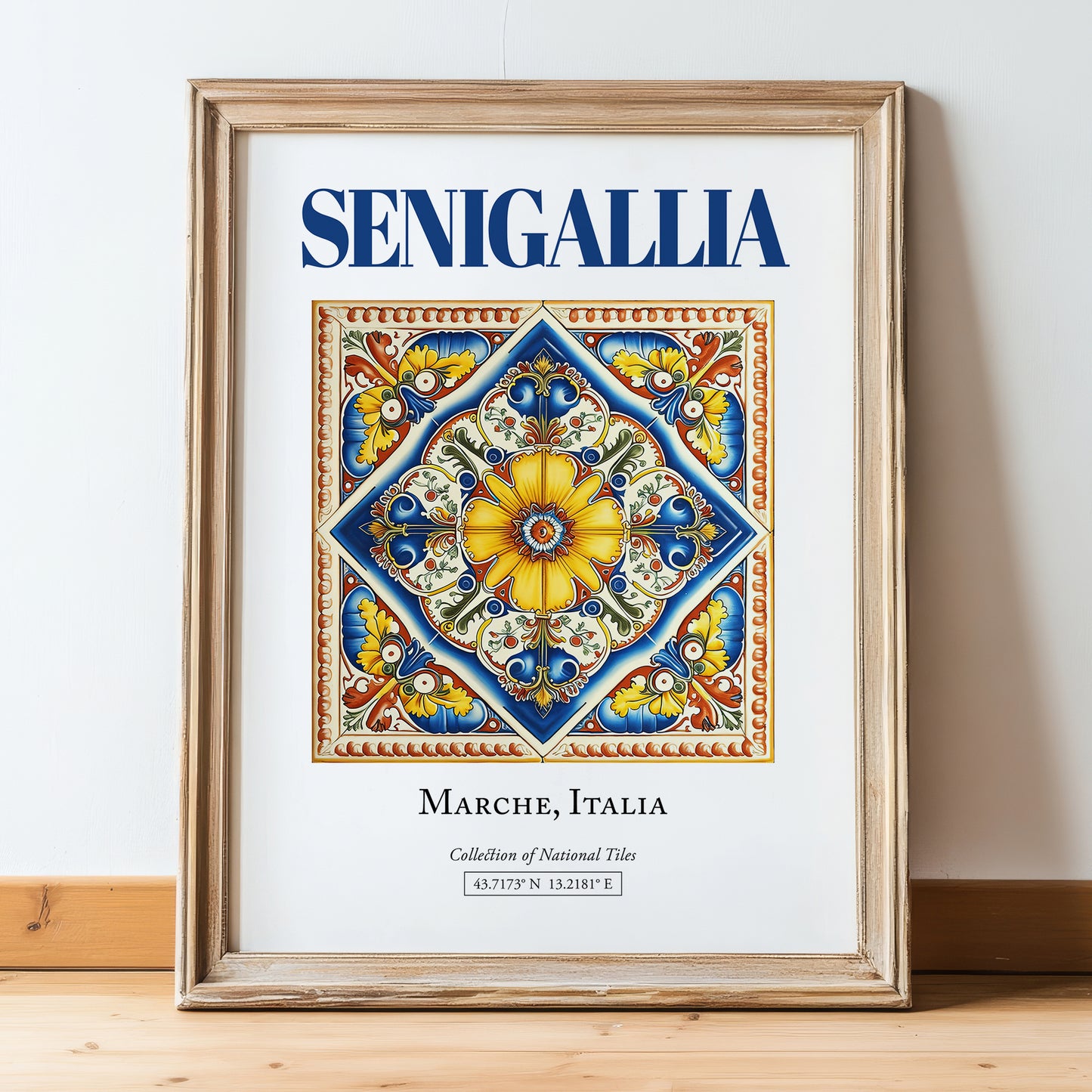 Senigallia, Italy – Tourist Destination Poster, in wooden frame leaning on the floor