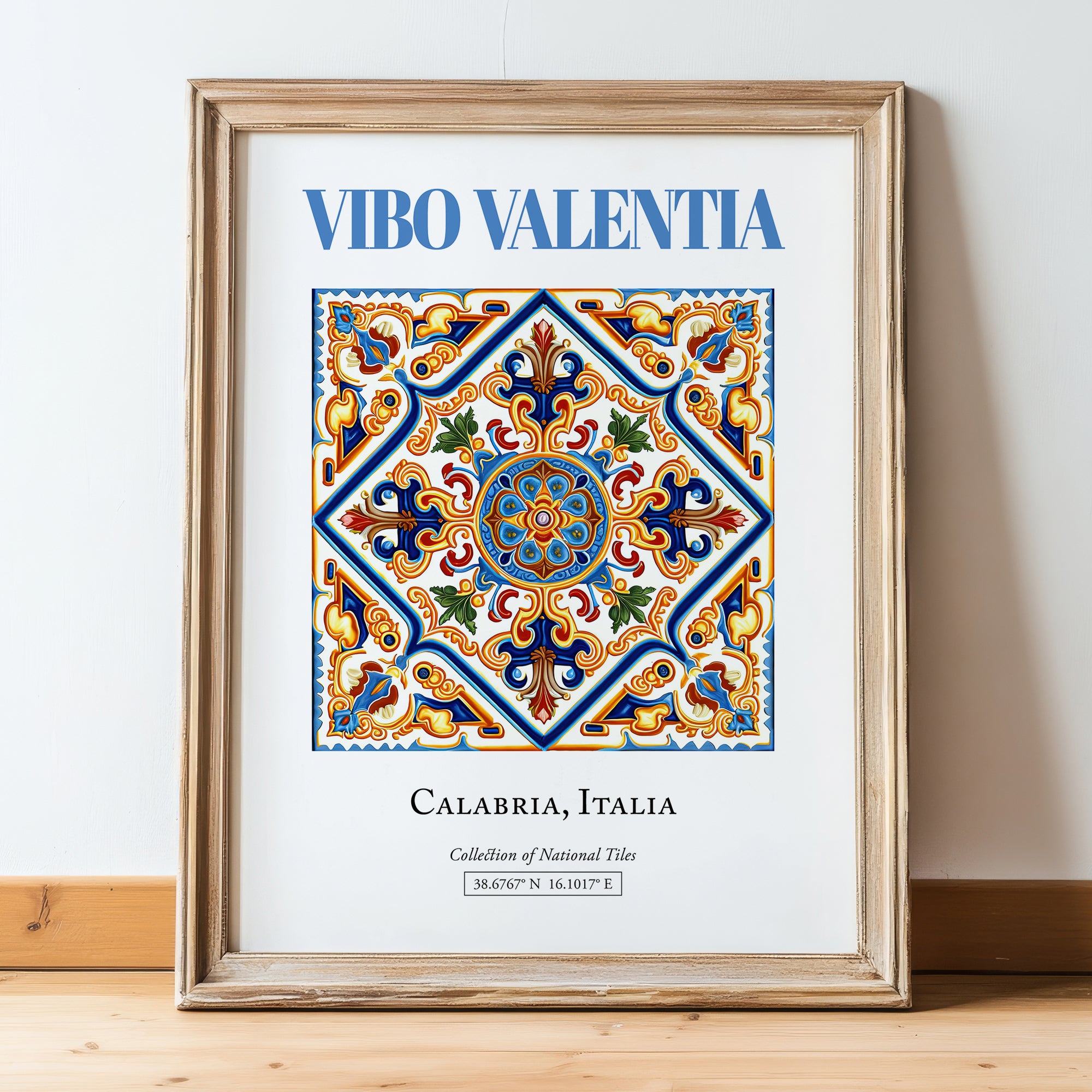 Vibo Valentia, Italy – World Heritage Travel Poster, in wooden frame leaning on the floor