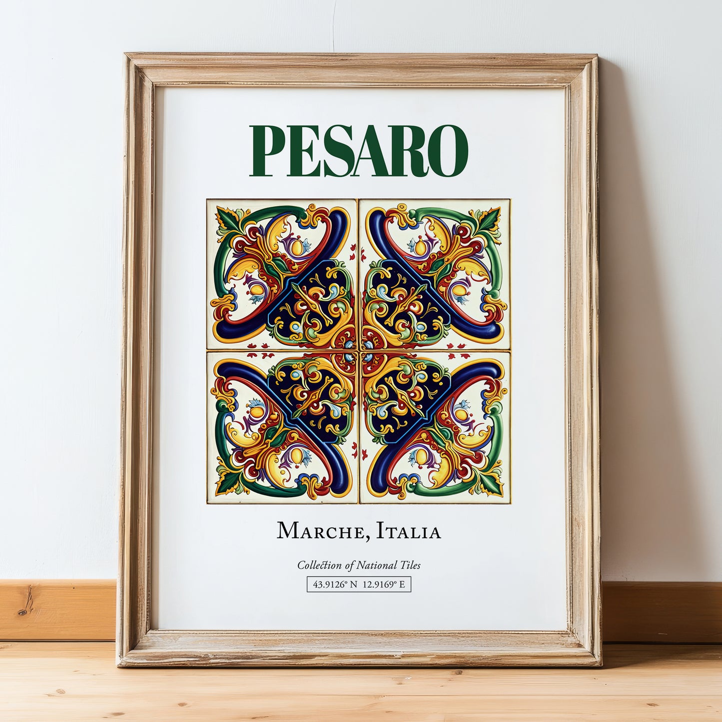 Pesaro, Italy – Travel Print, in wooden frame leaning on the floor