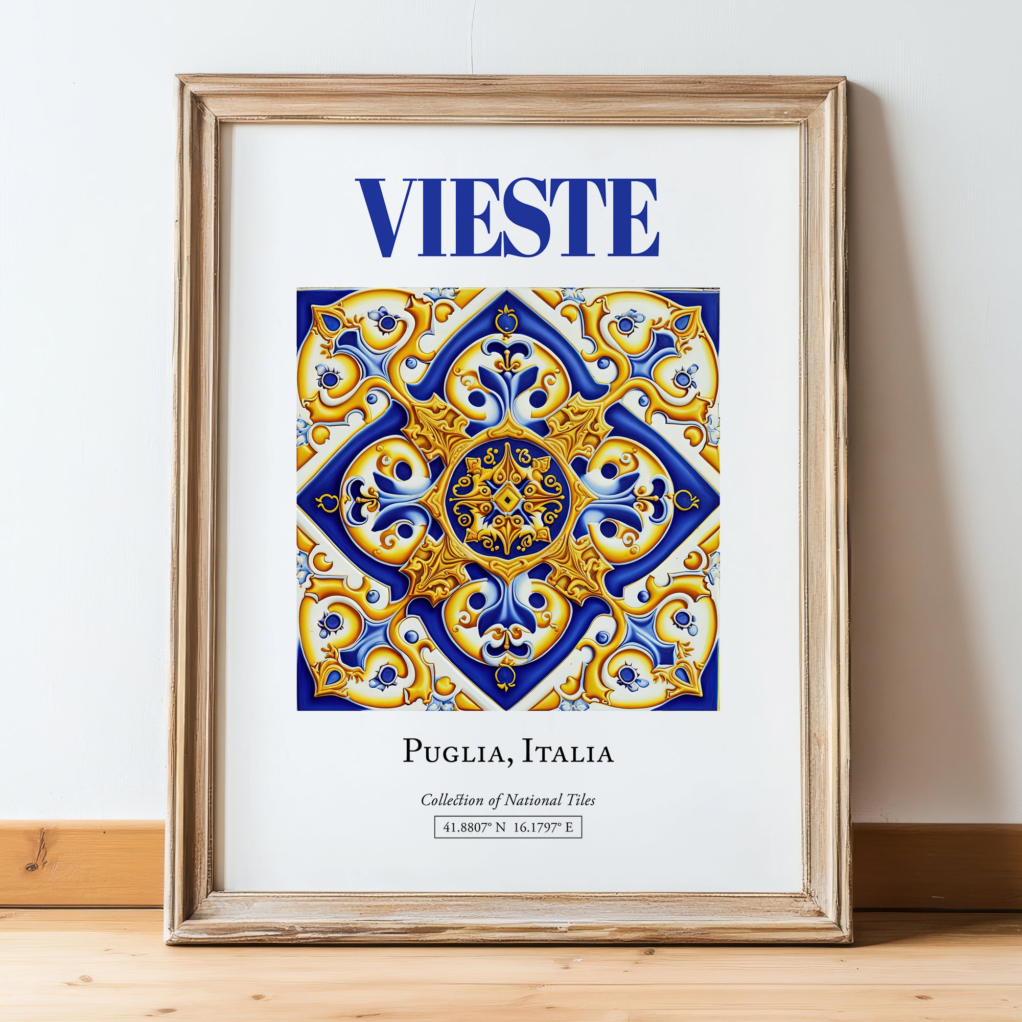 Vieste, Italy – Travel Print, in wooden frame leaning on the floor