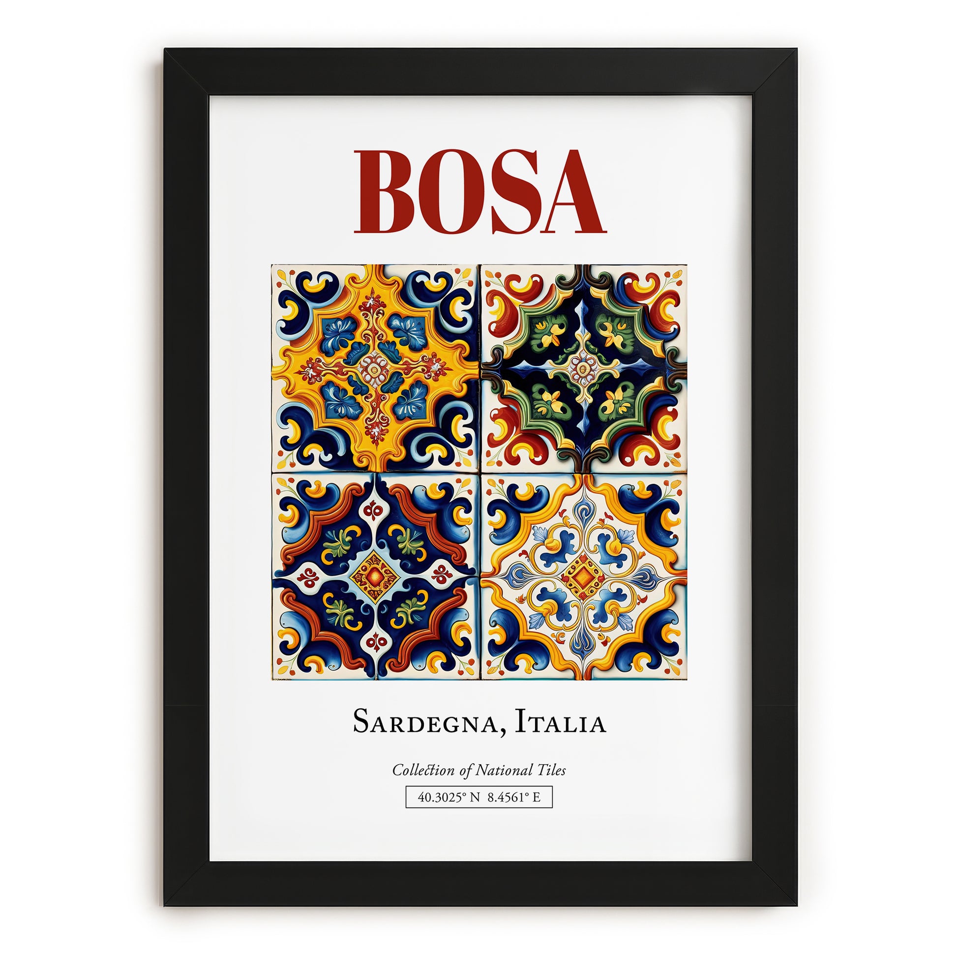 Bosa, Italy – Travel Wall Art, in sleek black frame