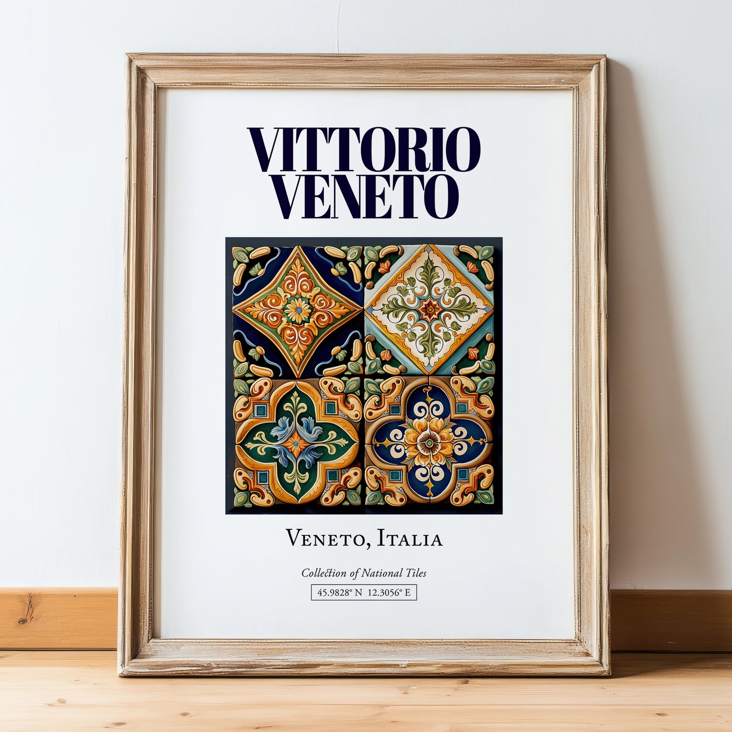 Vittorio Veneto, Italy – Travel Poster, in wooden frame leaning on the floor