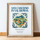 San Casciano in Val di Pesa, Italy – Travel Poster, in wooden frame leaning on the floor