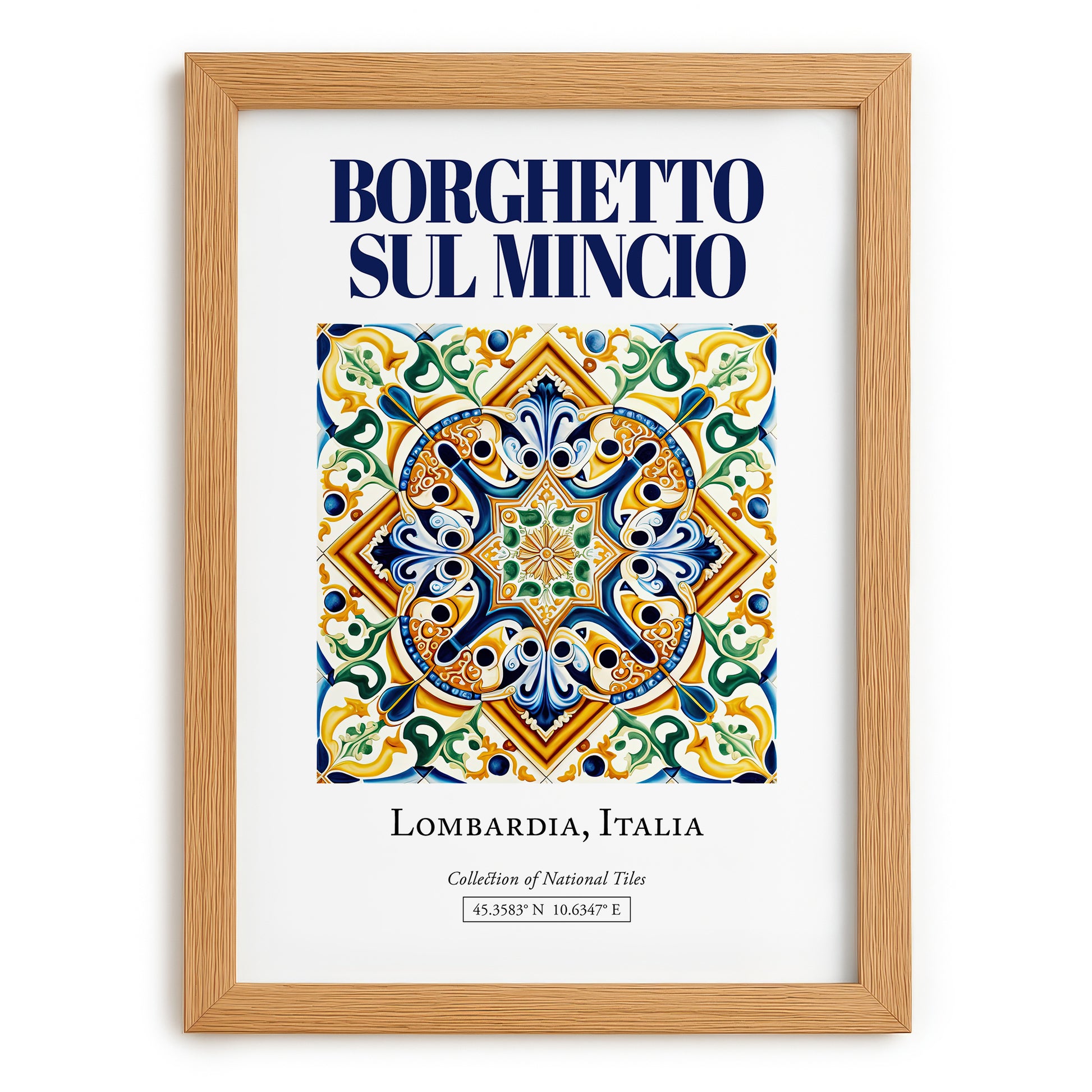 Borghetto sul Mincio, Italy – Travel Print, set in oak frame