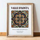 Valle d'Aosta, Italy – Travel Poster, in wooden frame leaning on the floor
