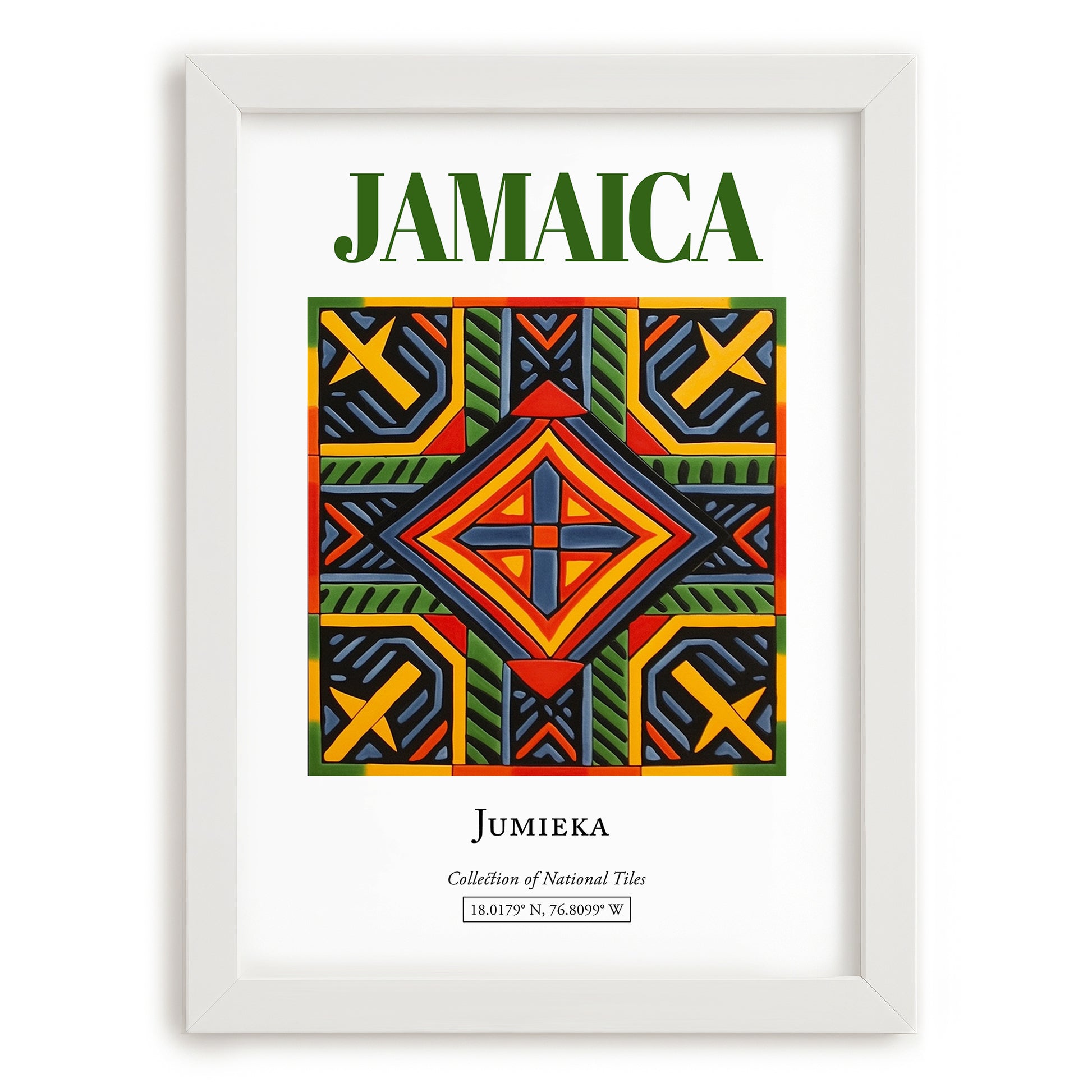 Jamaica, Jamaica – Travel Poster, placed in minimal white frame