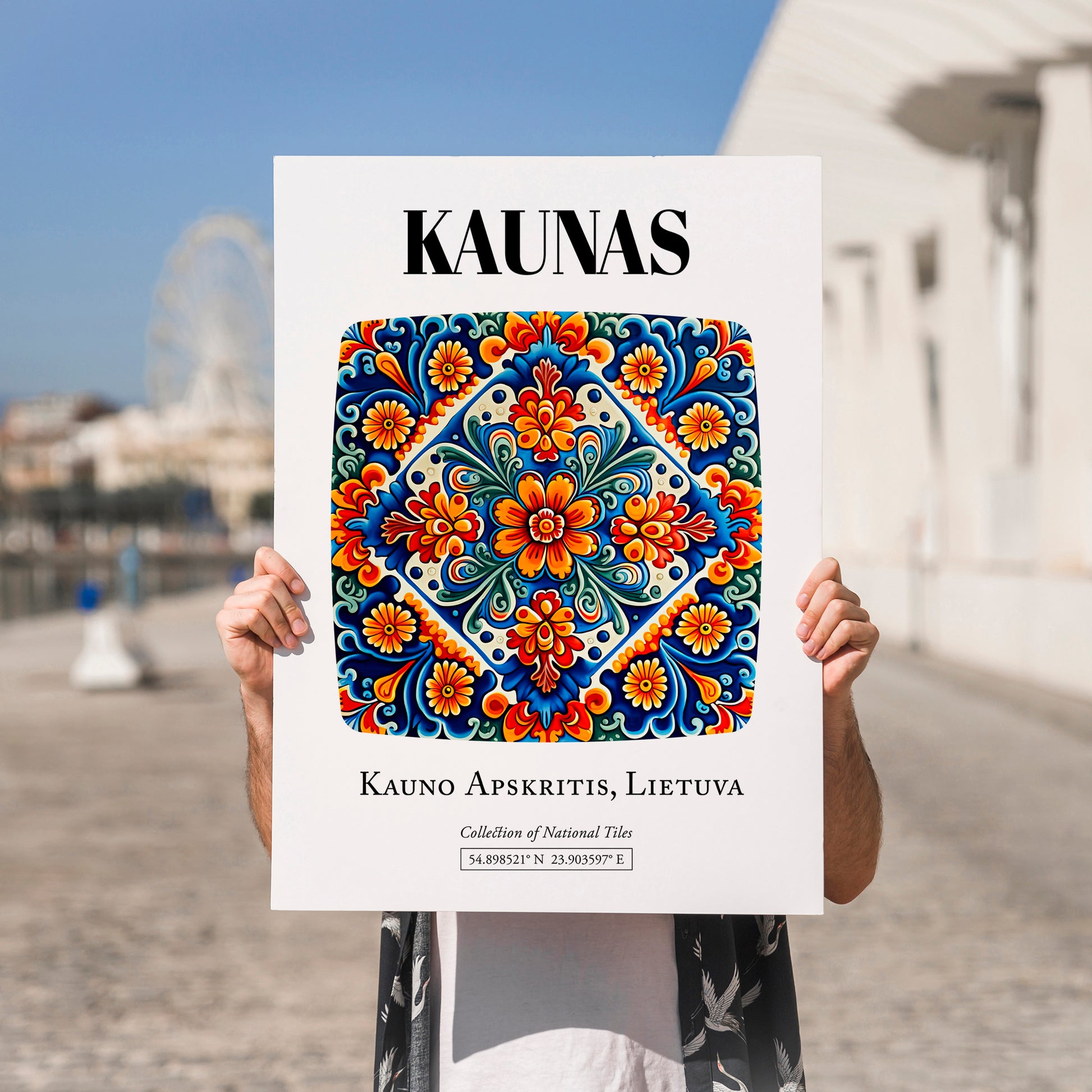 Kaunas, Lithuania – Travel Wall Art, no-text version framed in wood