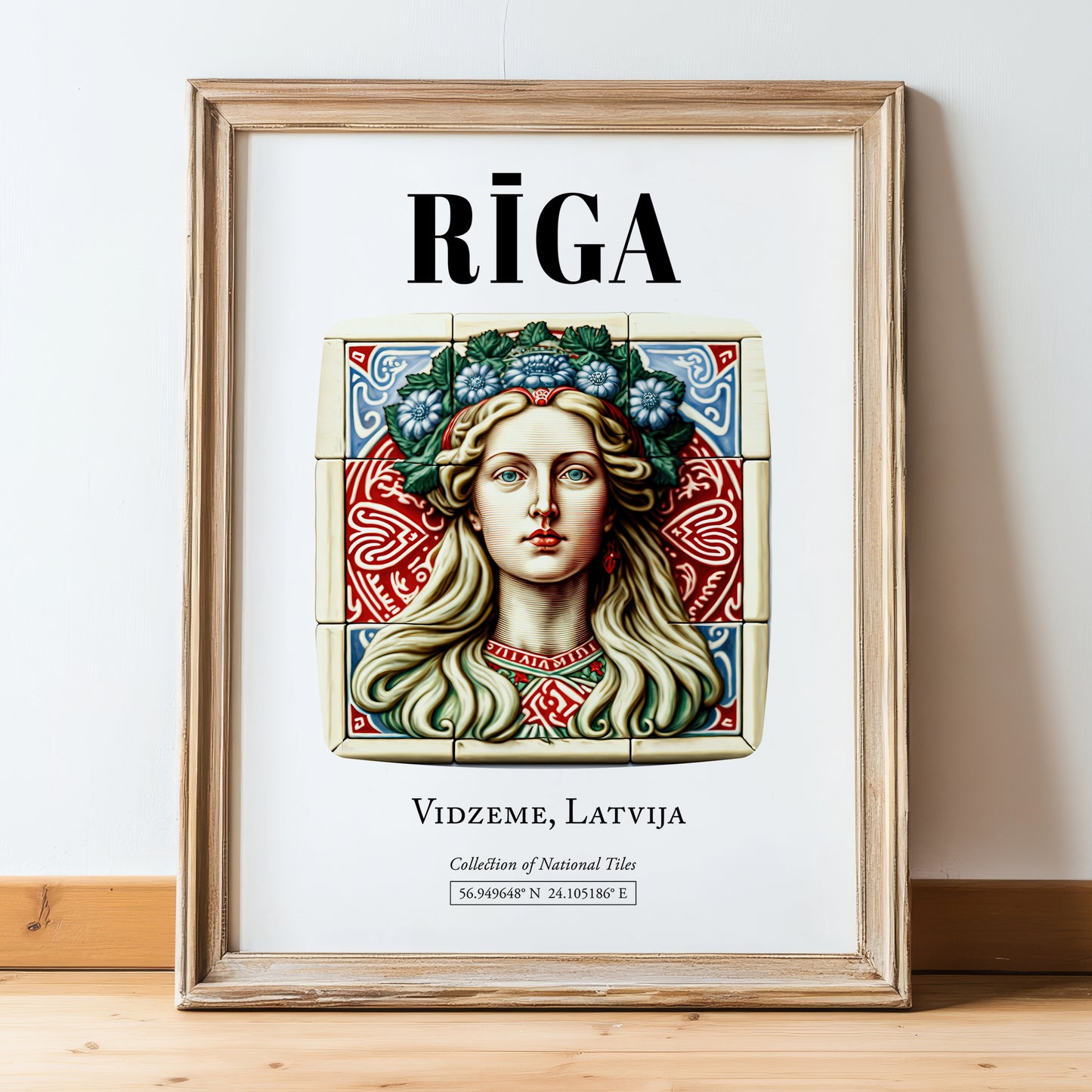 Riga, Latvia – Global Wall Art, in wooden frame leaning on the floor