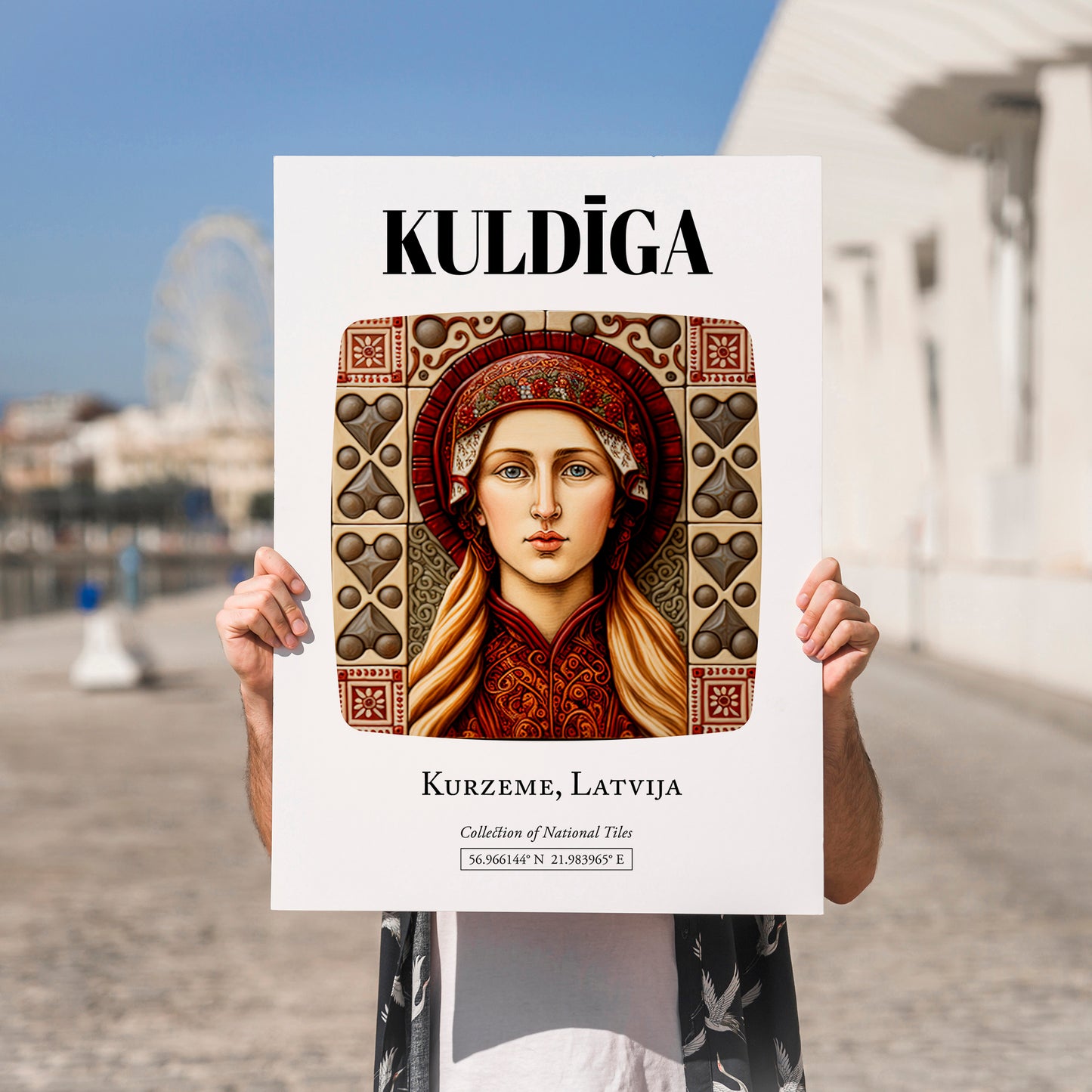 Kuldīga, Latvia – Travel Poster, no-text version framed in wood