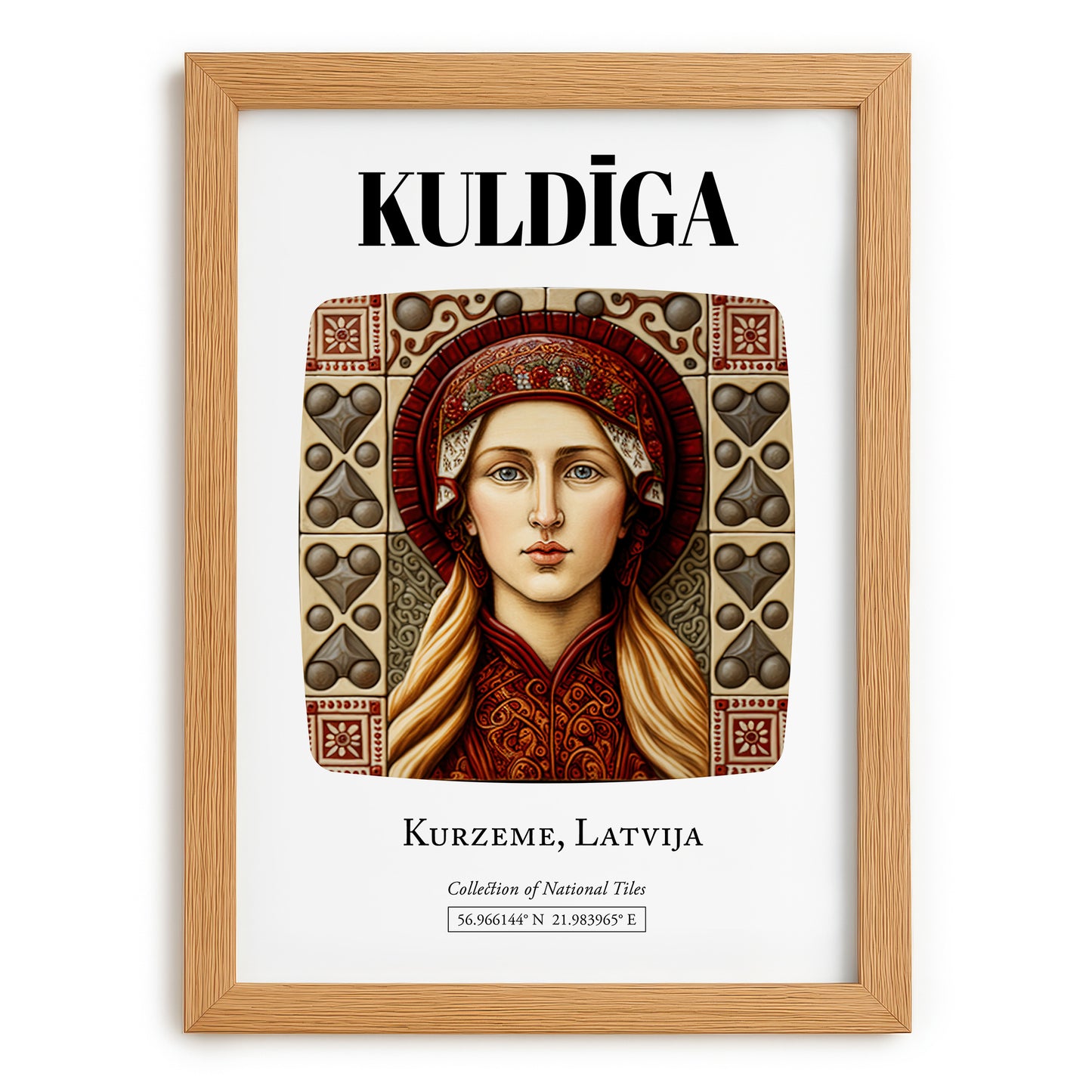 Kuldīga, Latvia – Travel Poster, set in oak frame