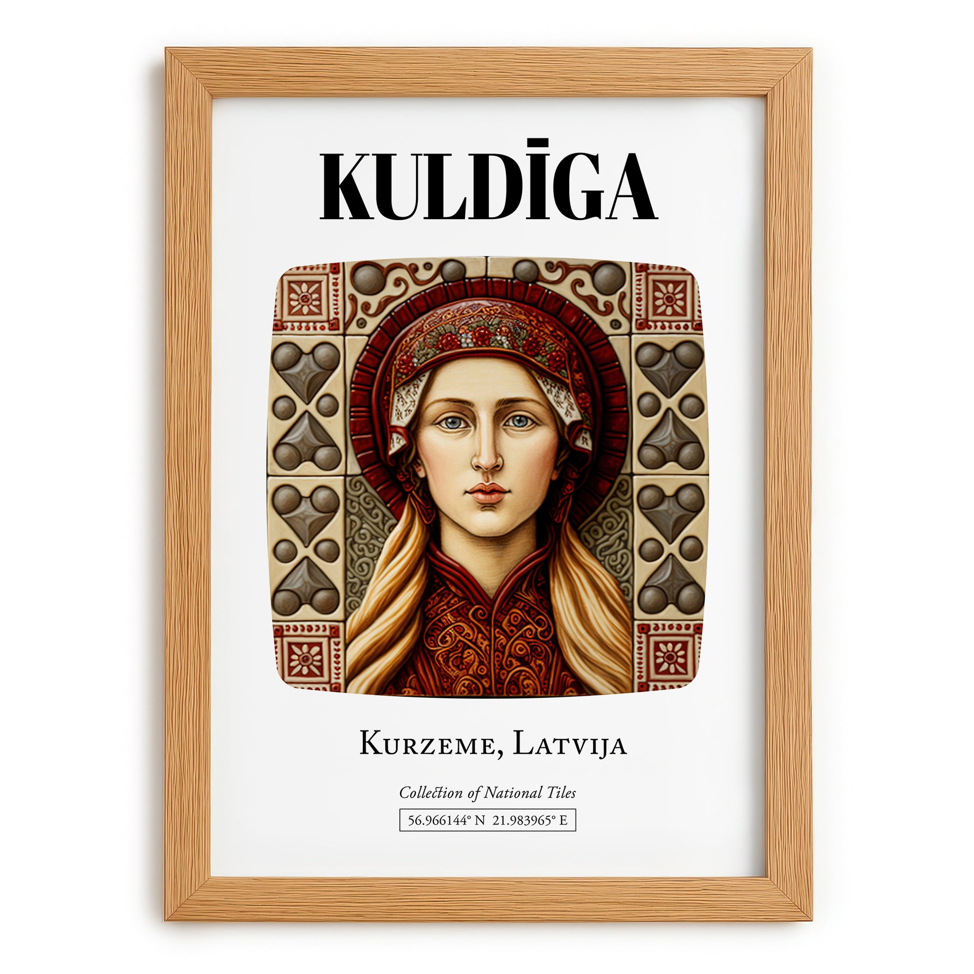 Kuldīga, Latvia – Travel Poster, set in oak frame