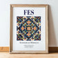 Fes, Morocco – Travel Poster, in wooden frame leaning on the floor