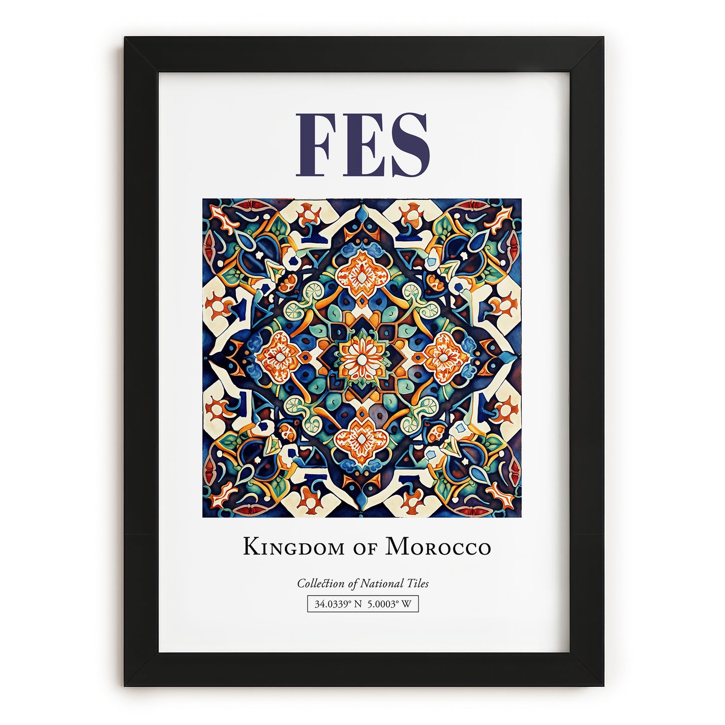 Fes, Morocco – Travel Poster, in sleek black frame