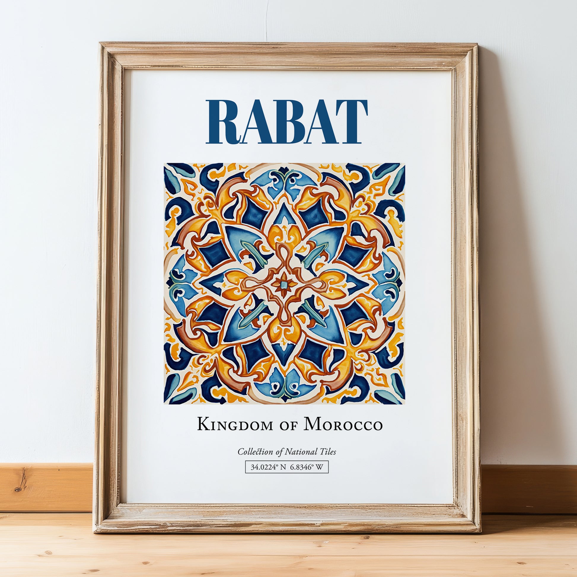 Rabat, Morocco – Travel Wall Art, in wooden frame leaning on the floor