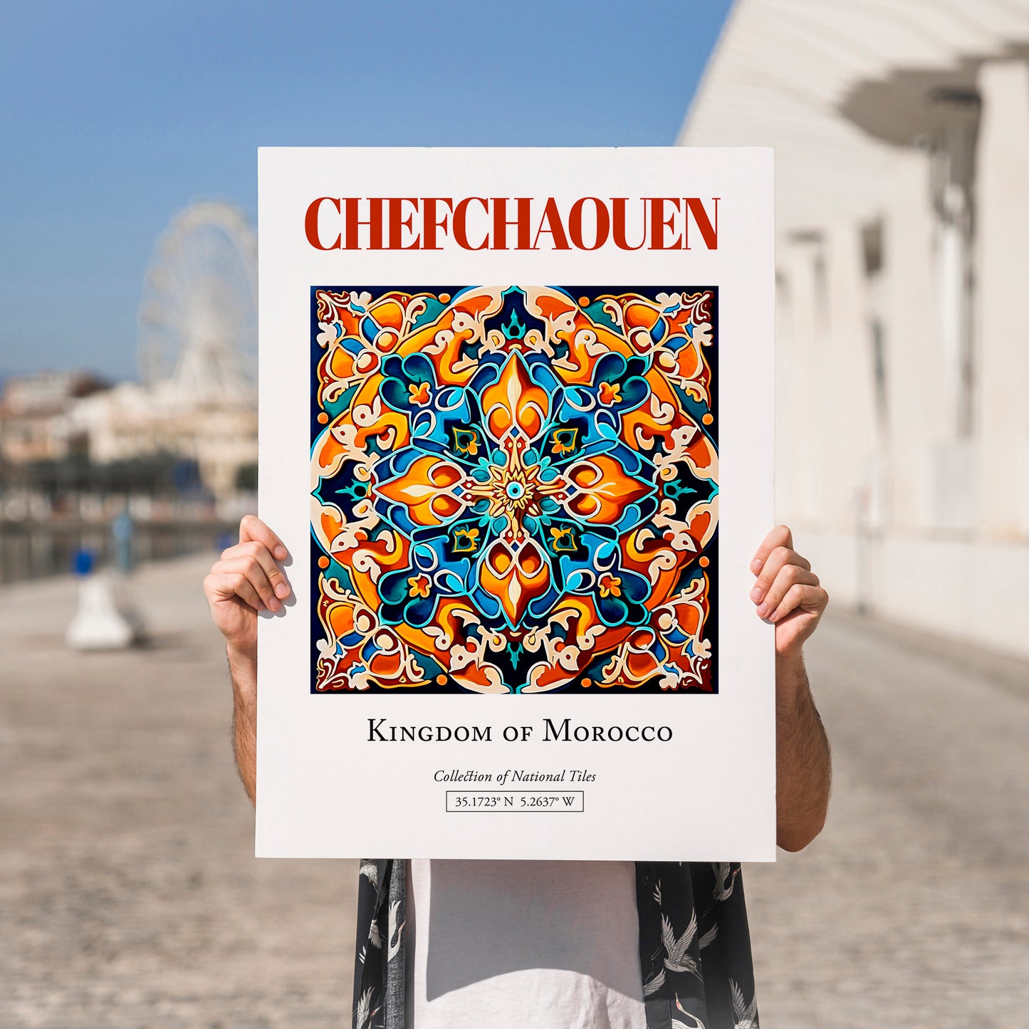 Chefchaouen, Morocco – Cityscape Wall Art, no-text version framed in wood