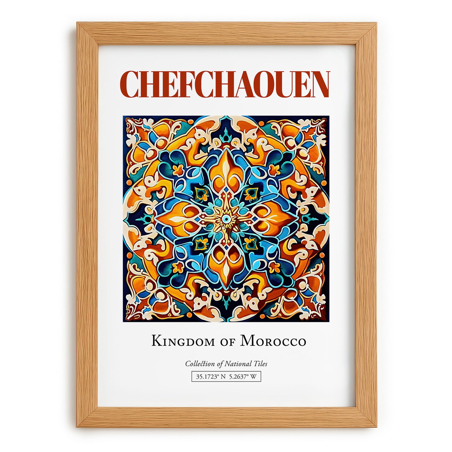 Chefchaouen, Morocco – Cityscape Wall Art, set in oak frame