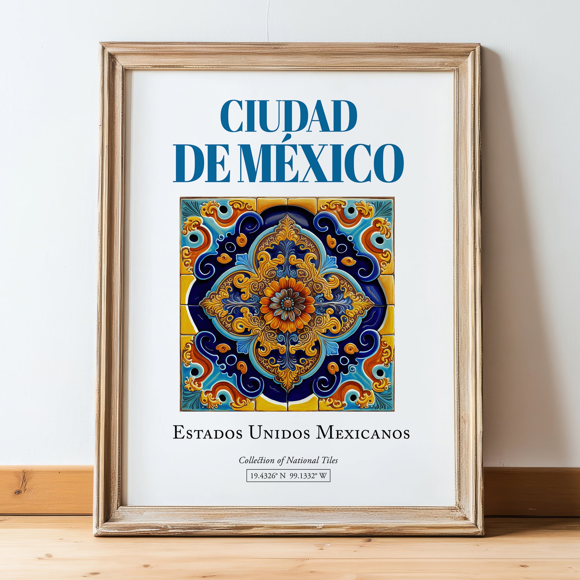 Ciudad de México, Mexico – Travel Print, in wooden frame leaning on the floor