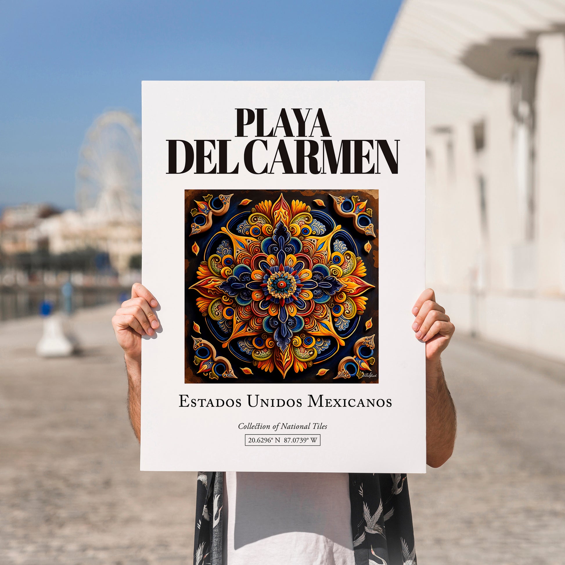 Playa del Carmen, Mexico – Travel Print, no-text version framed in wood