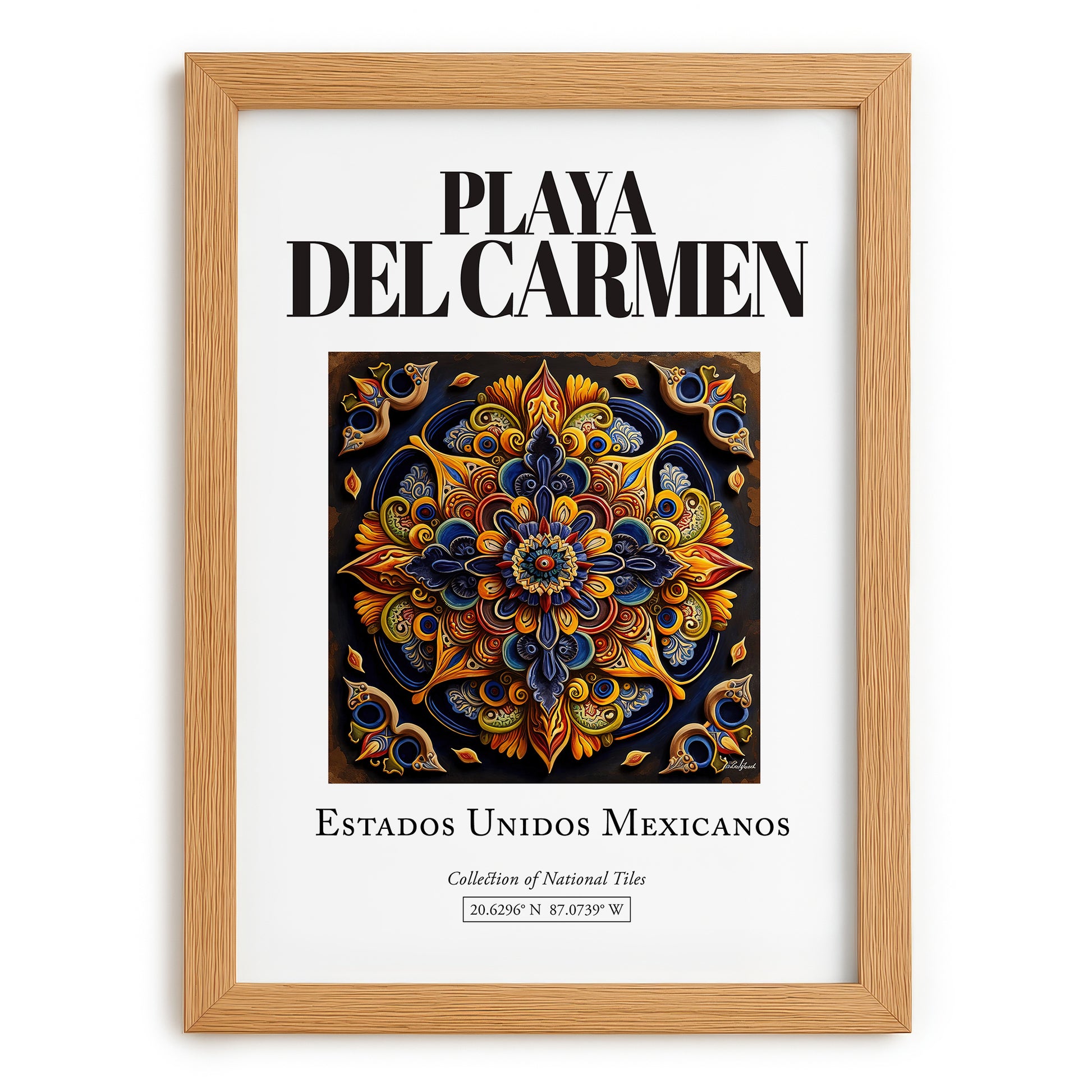 Playa del Carmen, Mexico – Travel Print, set in oak frame