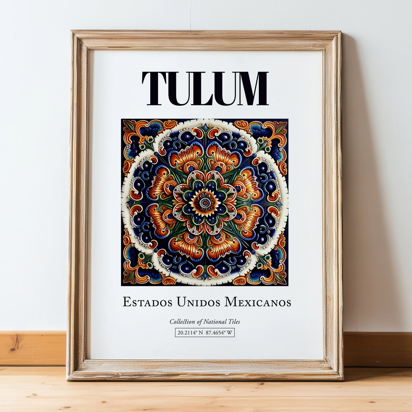 Tulum, Mexico – Travel Wall Decor, in wooden frame leaning on the floor