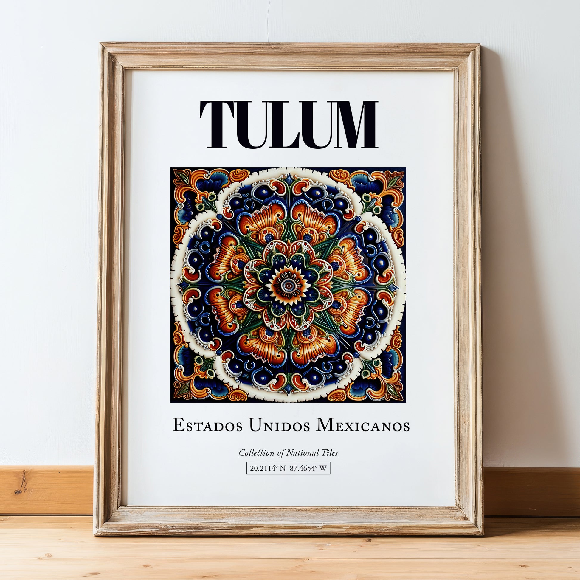Tulum, Mexico – Travel Wall Decor, in wooden frame leaning on the floor