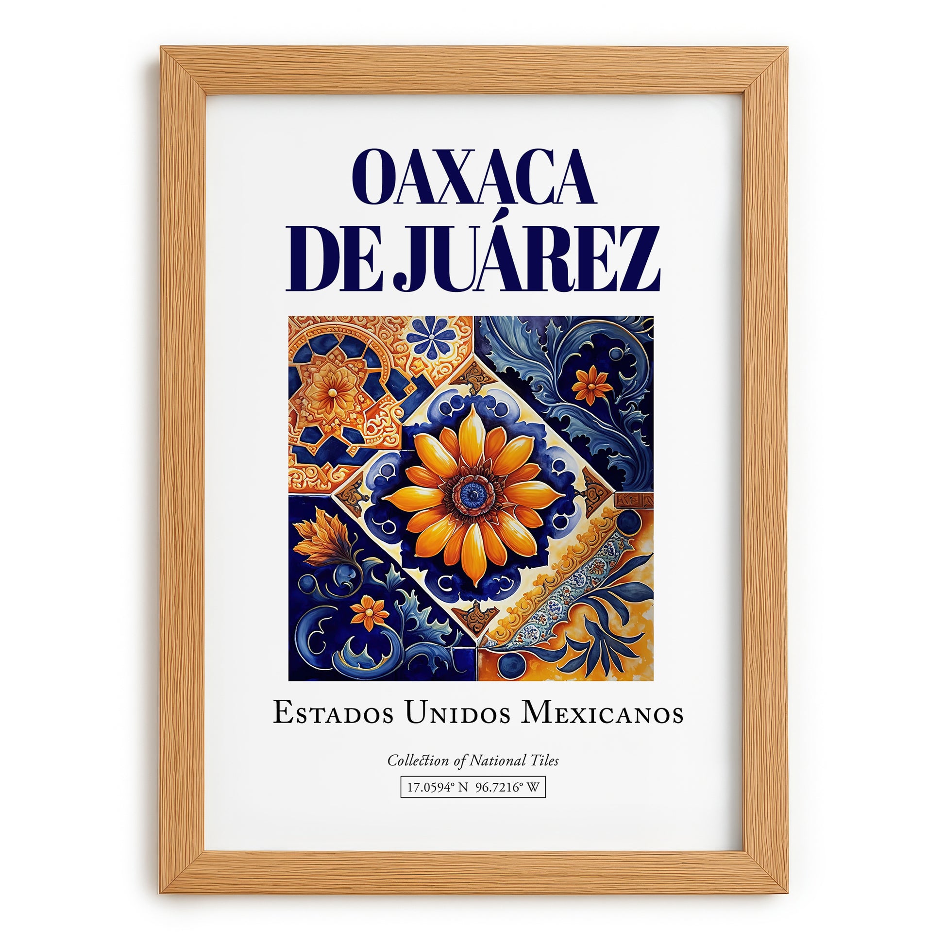 Oaxaca de Juárez, Mexico – Travel Print, set in oak frame