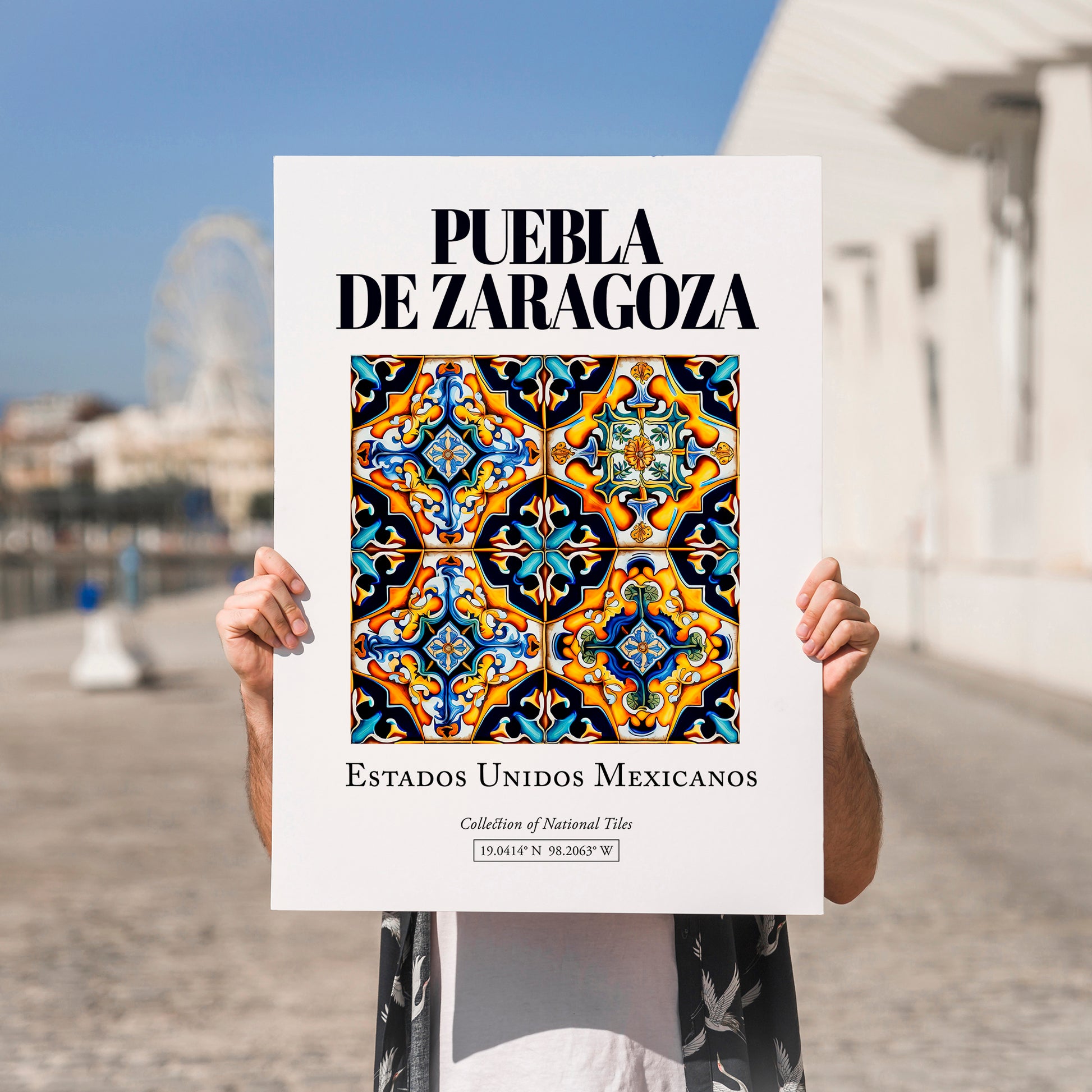 Puebla de Zaragoza, Mexico – Cultural Heritage Wall Art, no-text version framed in wood