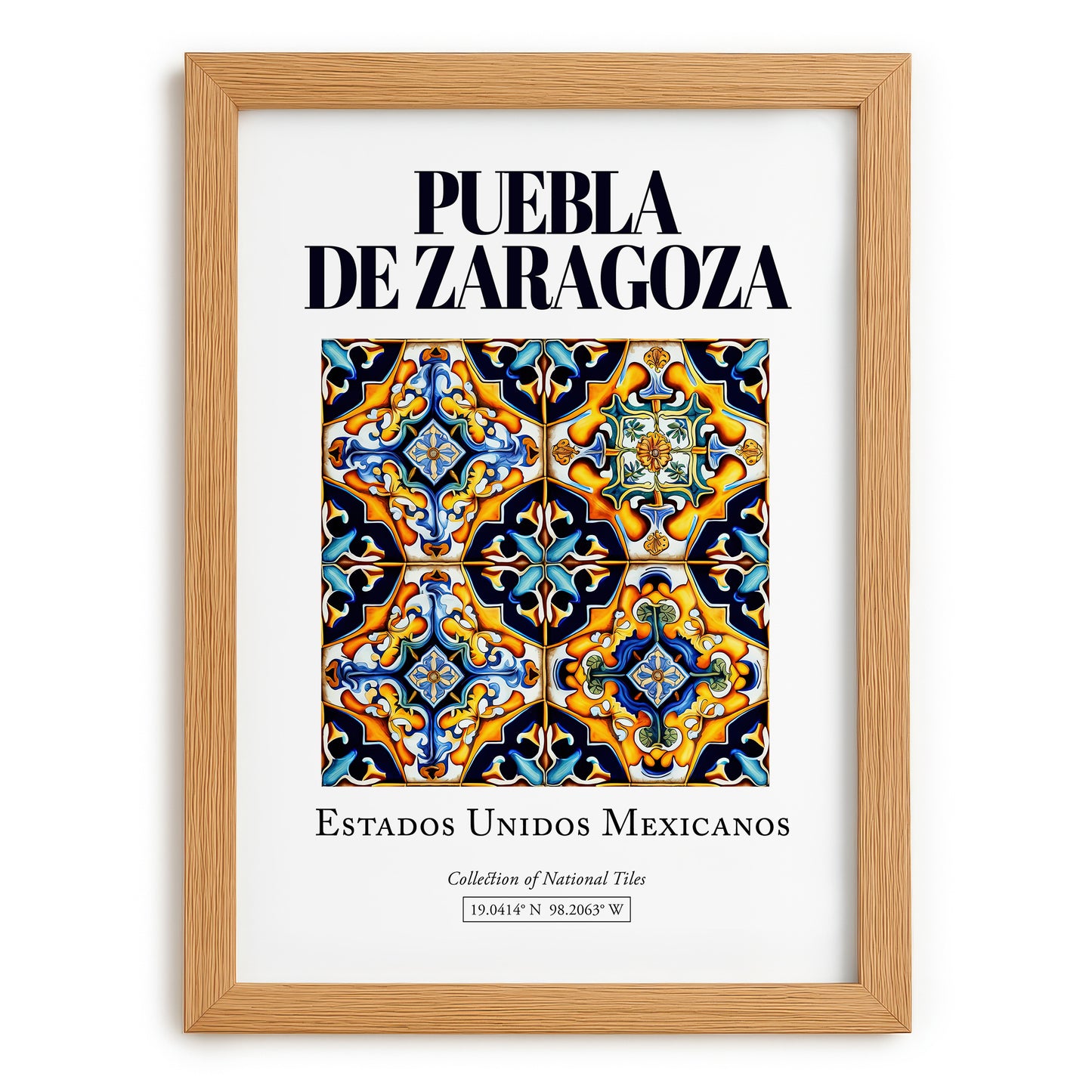 Puebla de Zaragoza, Mexico – Cultural Heritage Wall Art, set in oak frame