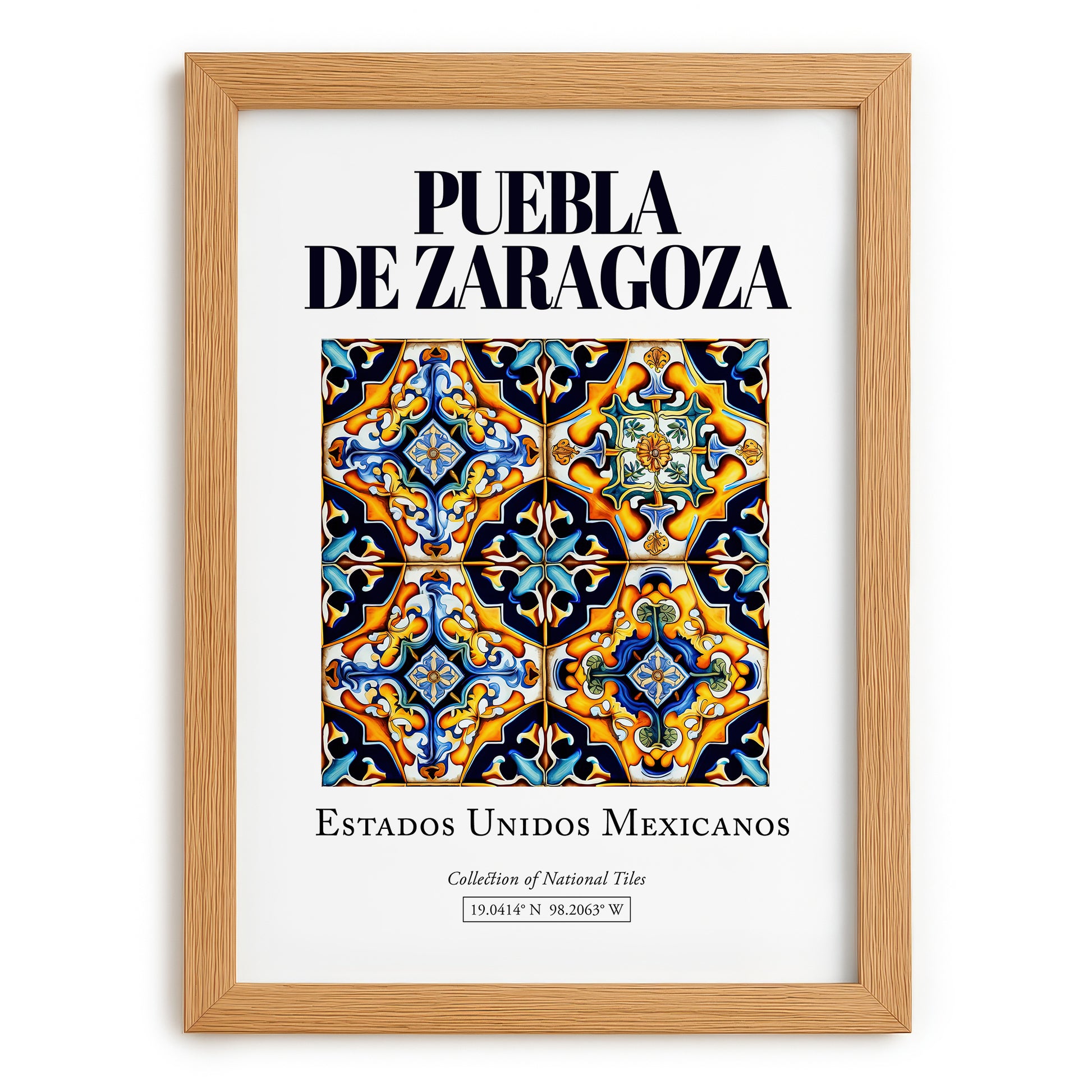 Puebla de Zaragoza, Mexico – Cultural Heritage Wall Art, set in oak frame
