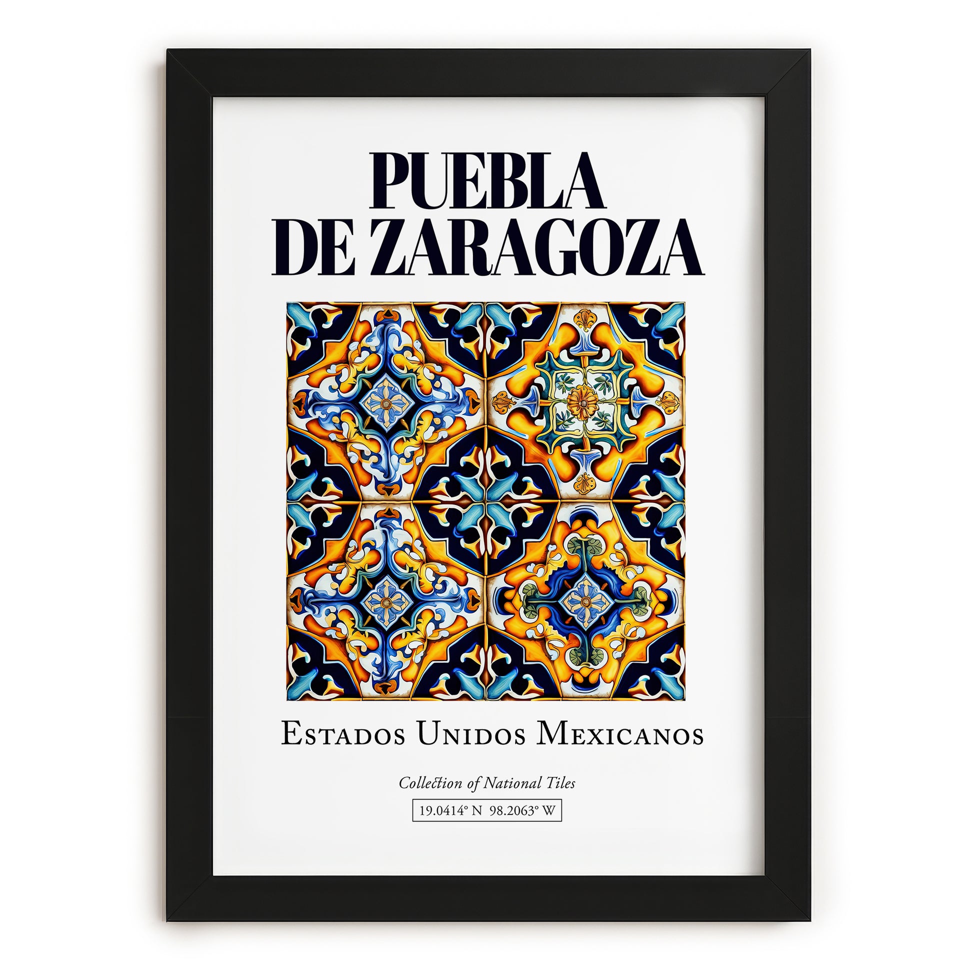 Puebla de Zaragoza, Mexico – Cultural Heritage Wall Art, in sleek black frame
