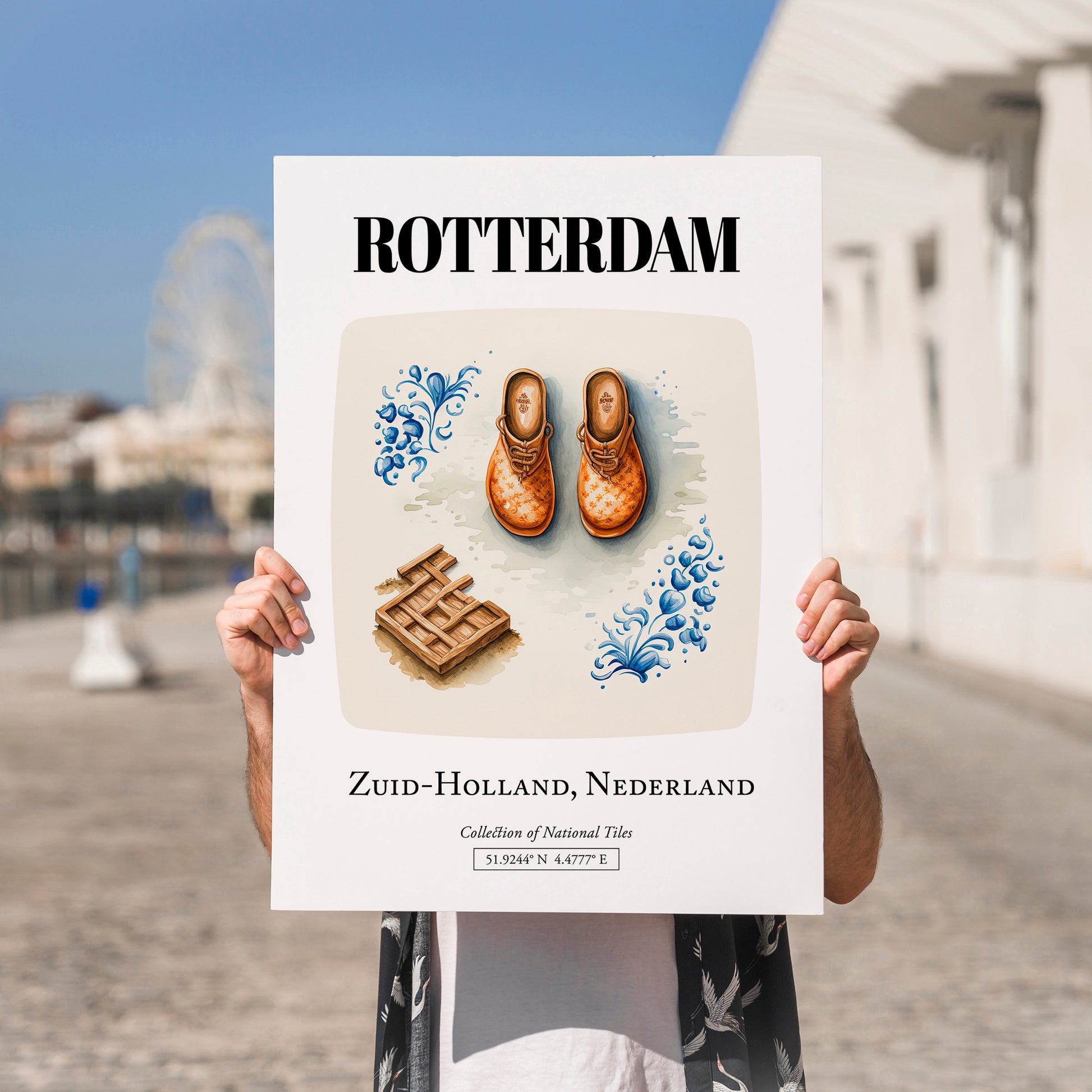 Rotterdam, Netherlands – Travel Poster, no-text version framed in wood