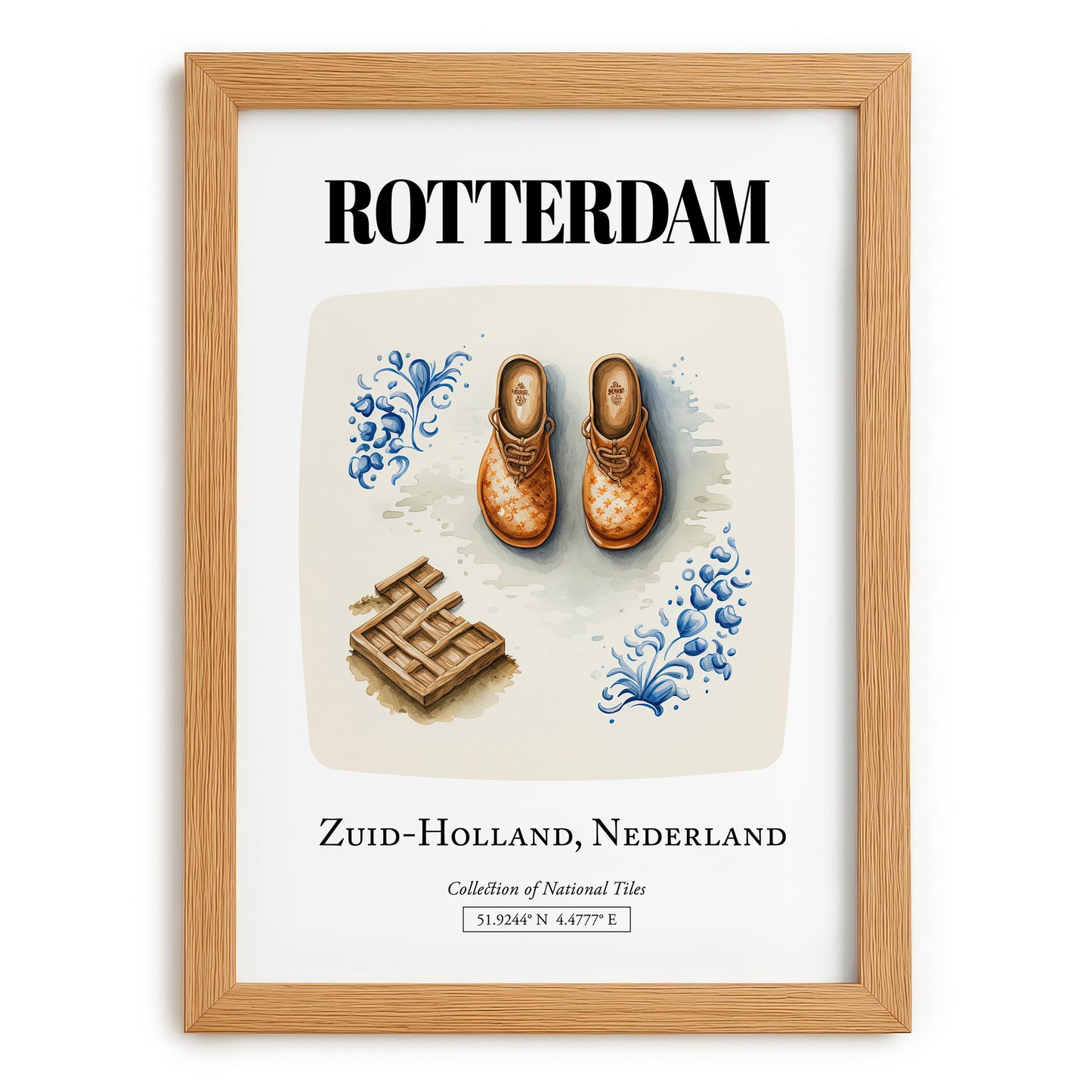 Rotterdam, Netherlands – Travel Poster, set in oak frame