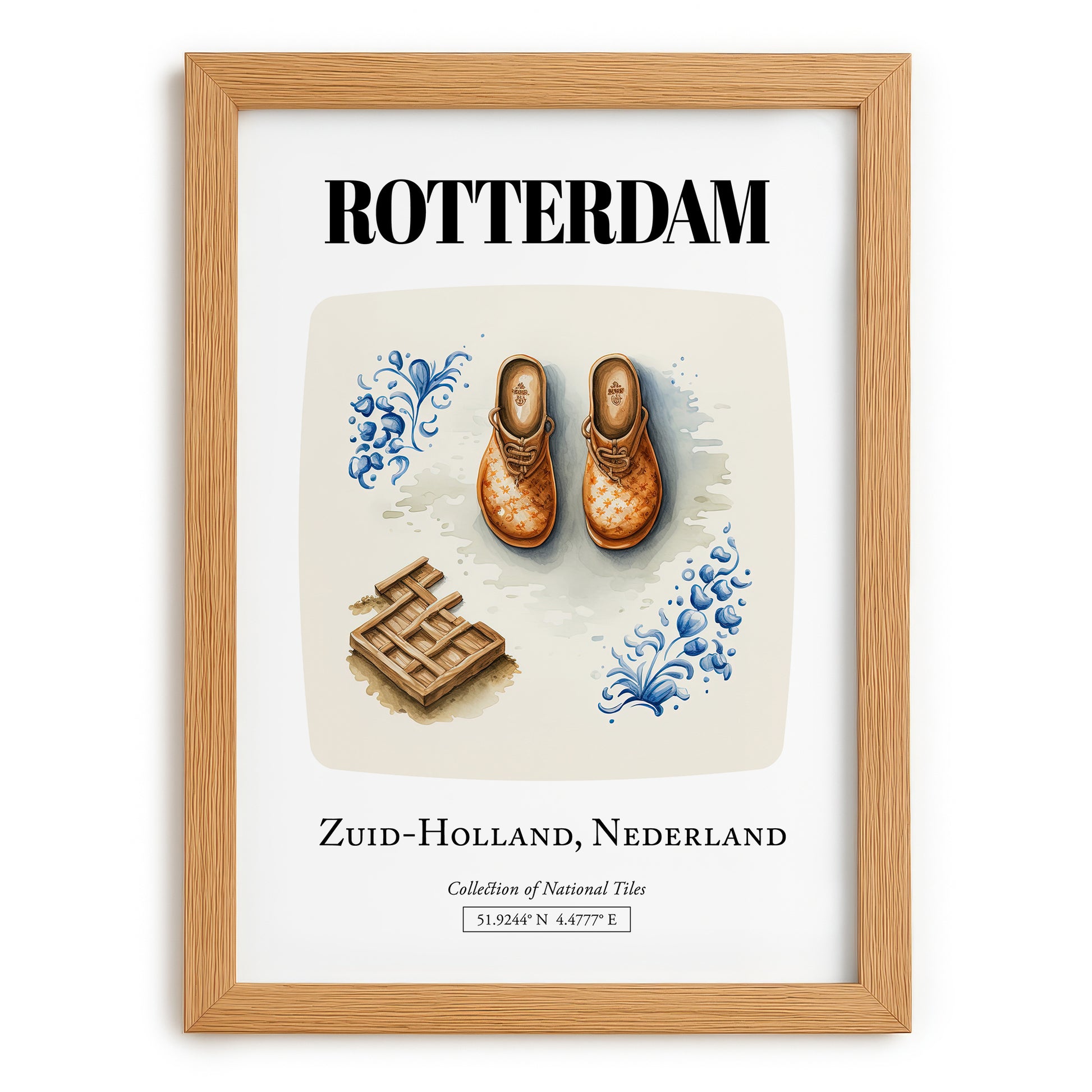 Rotterdam, Netherlands – Travel Poster, set in oak frame