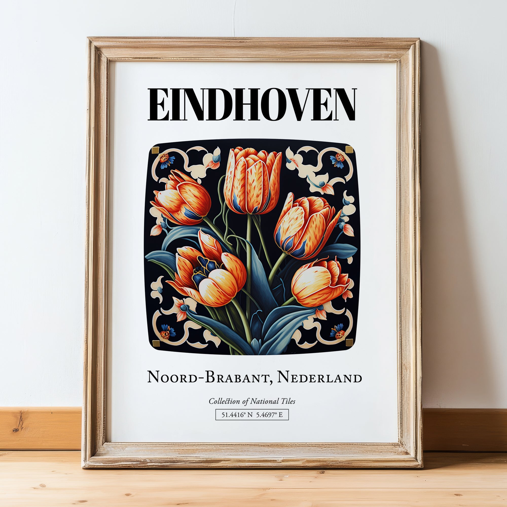 Eindhoven, Netherlands – Travel Print, in wooden frame leaning on the floor